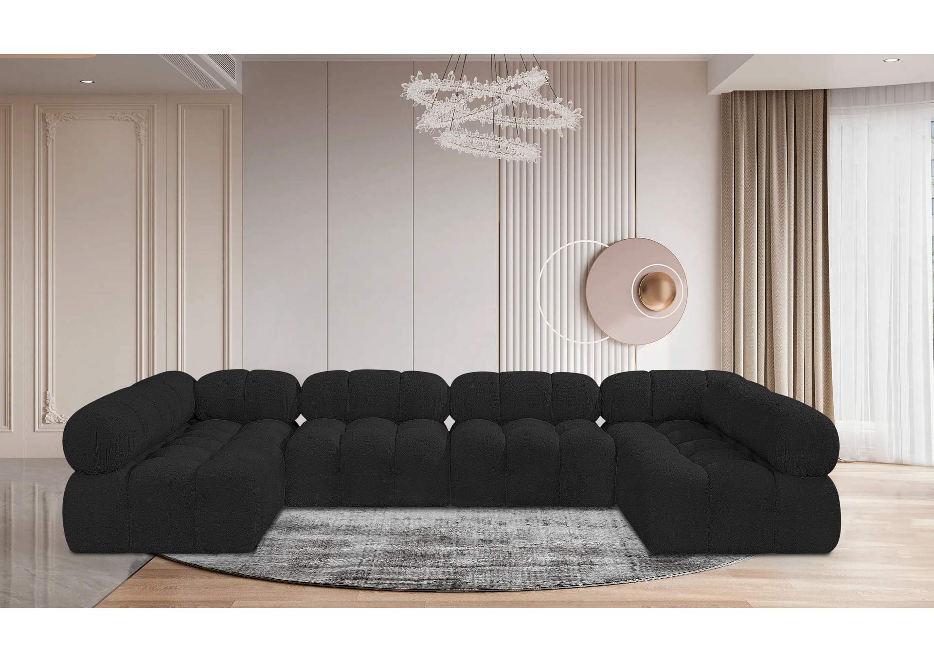 Ames Black Boucle Fabric Modular Sectional,Meridian Furniture