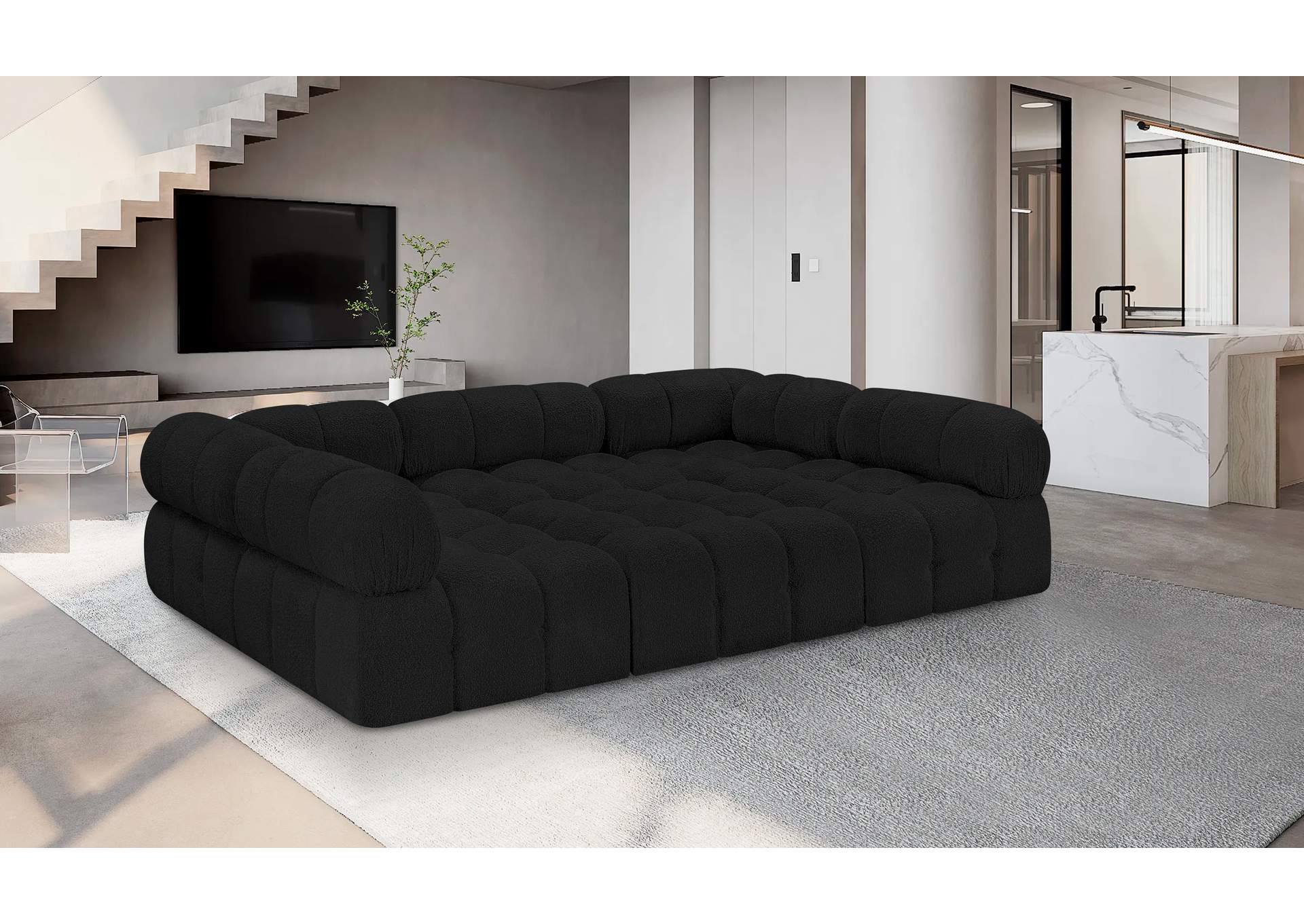 Ames Black Boucle Fabric Modular Sectional,Meridian Furniture