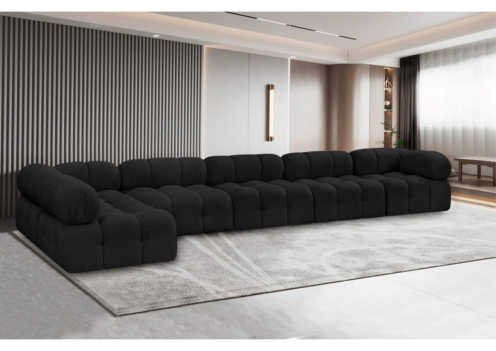 Ames Black Boucle Fabric Modular Sectional,Meridian Furniture