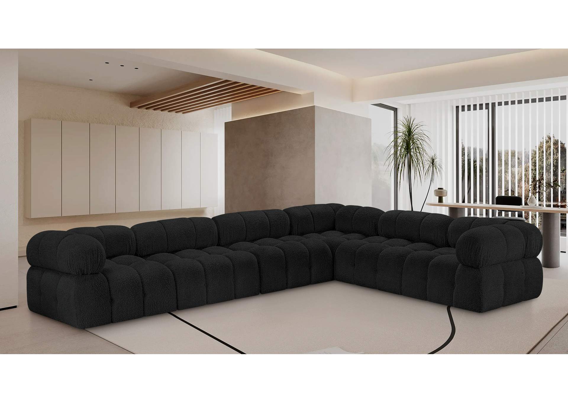 Ames Black Boucle Fabric Modular Sectional,Meridian Furniture