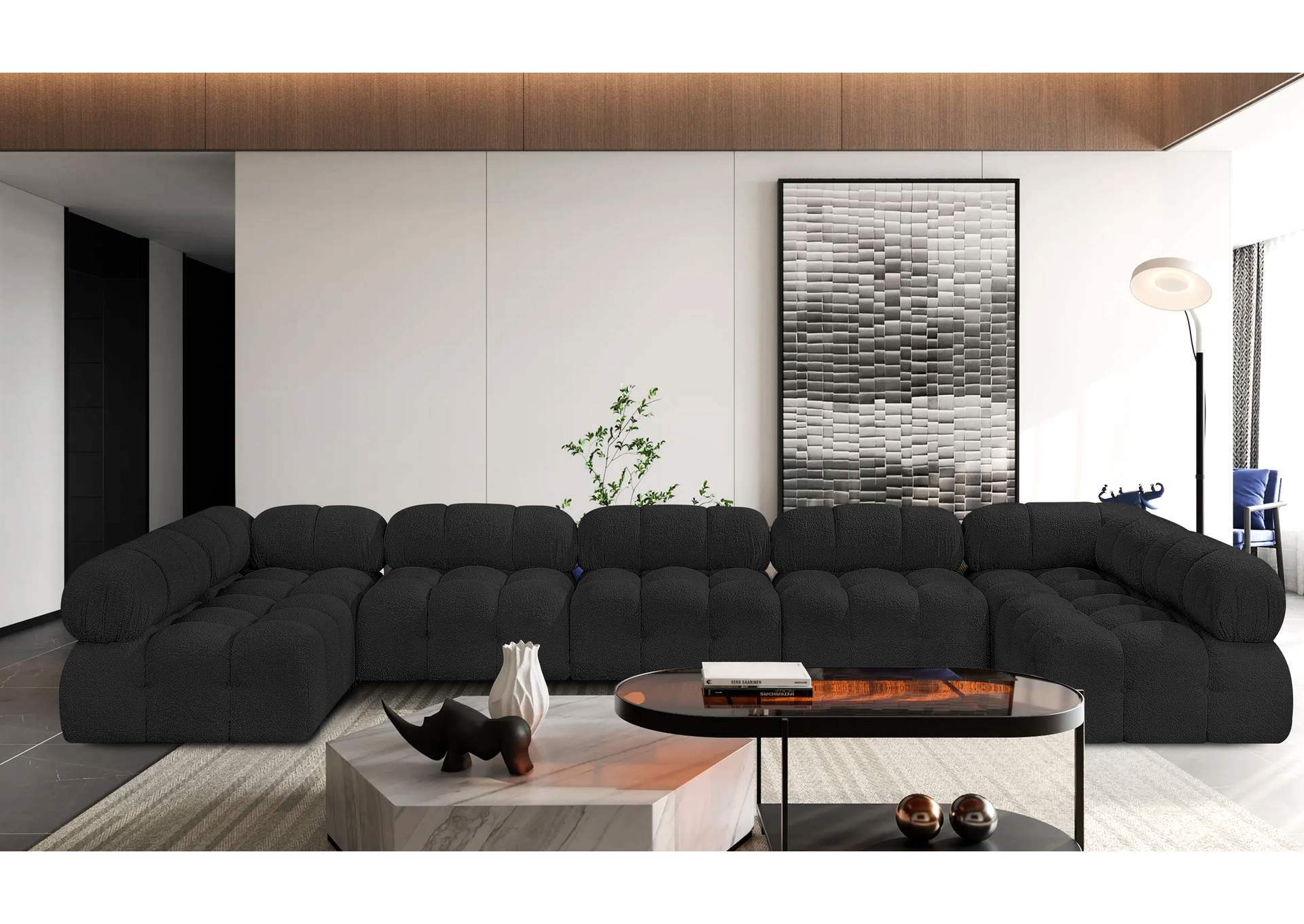 Ames Black Boucle Fabric Modular Sectional,Meridian Furniture