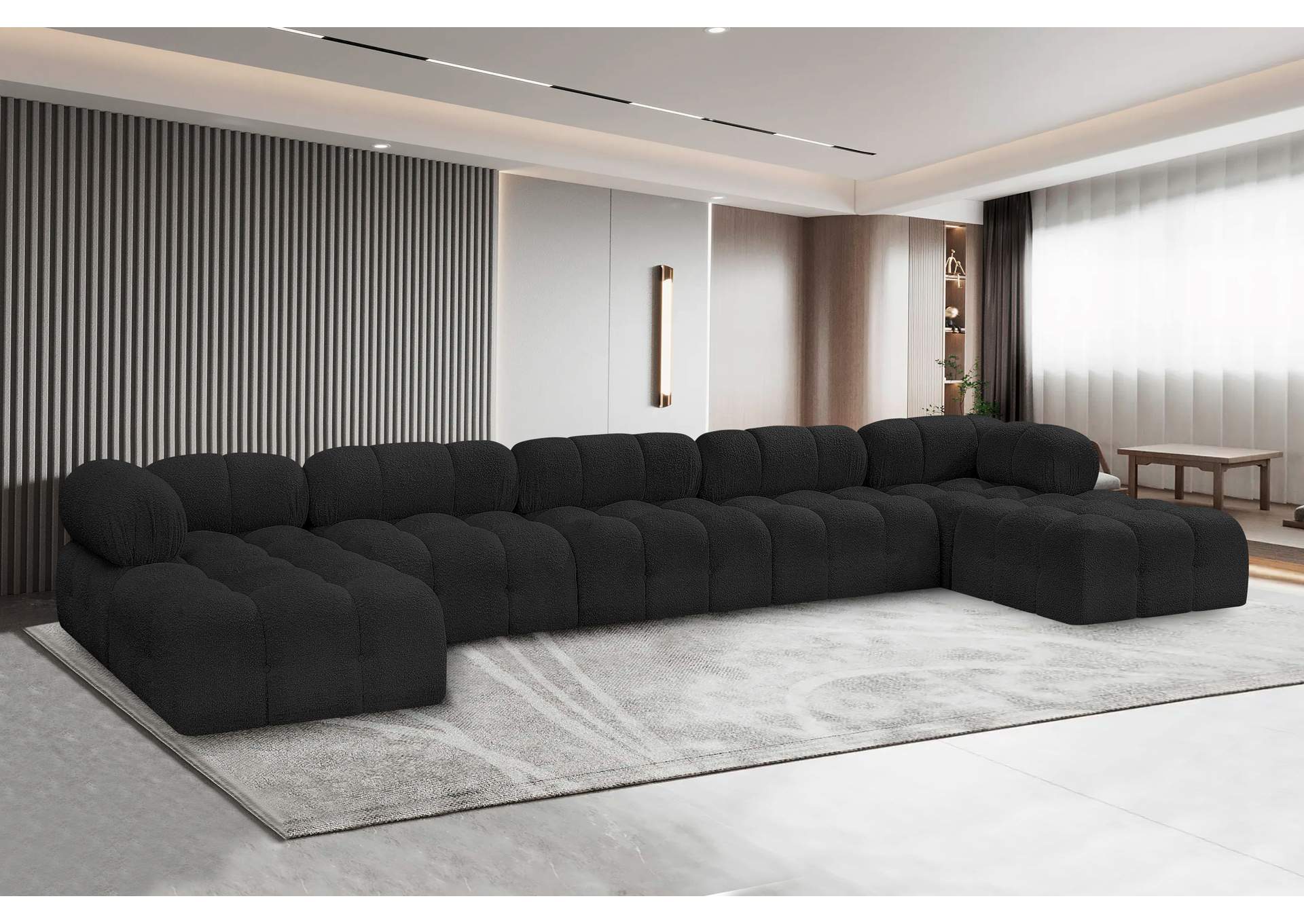 Ames Black Boucle Fabric Modular Sectional,Meridian Furniture