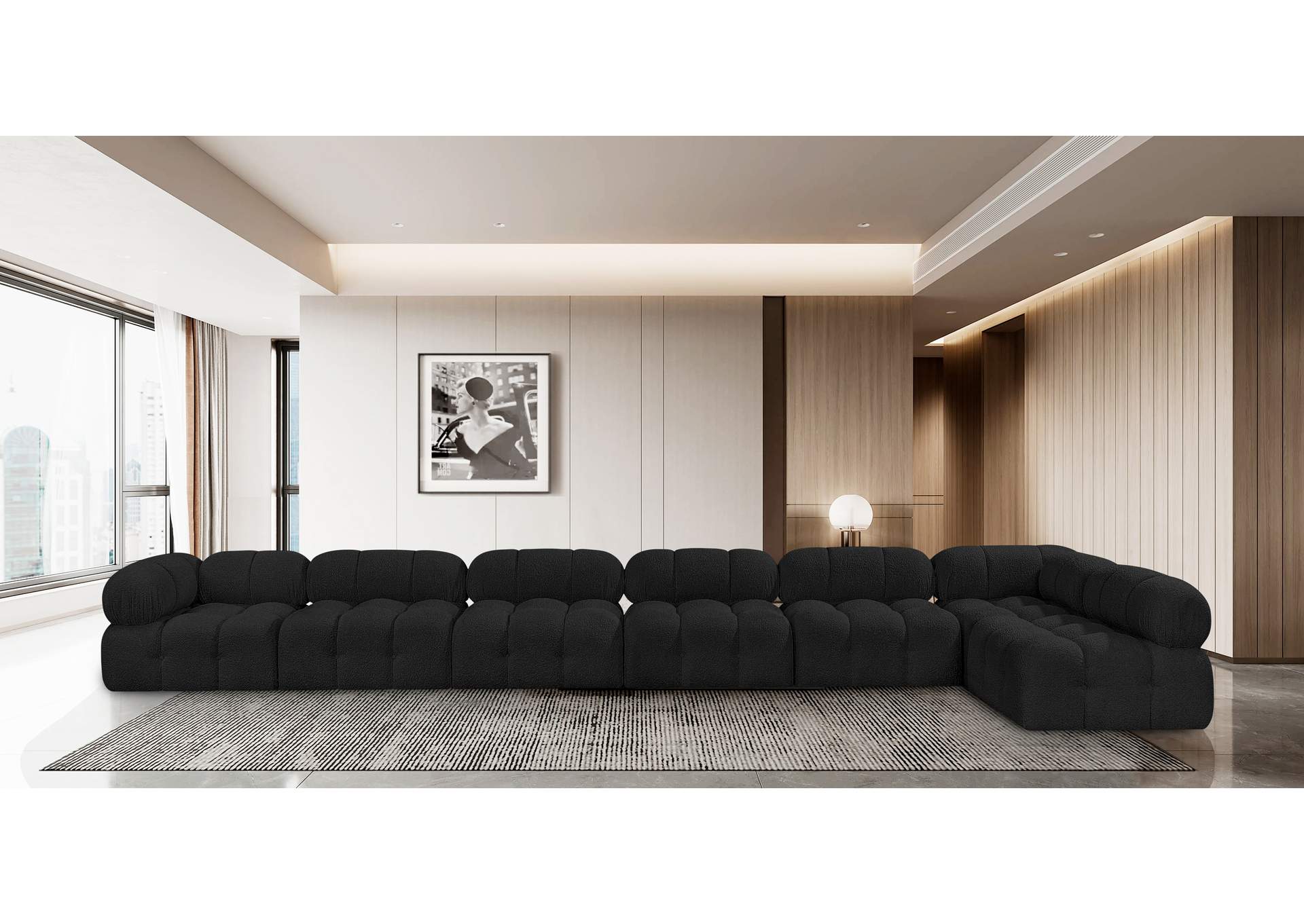 Ames Black Boucle Fabric Modular Sectional,Meridian Furniture