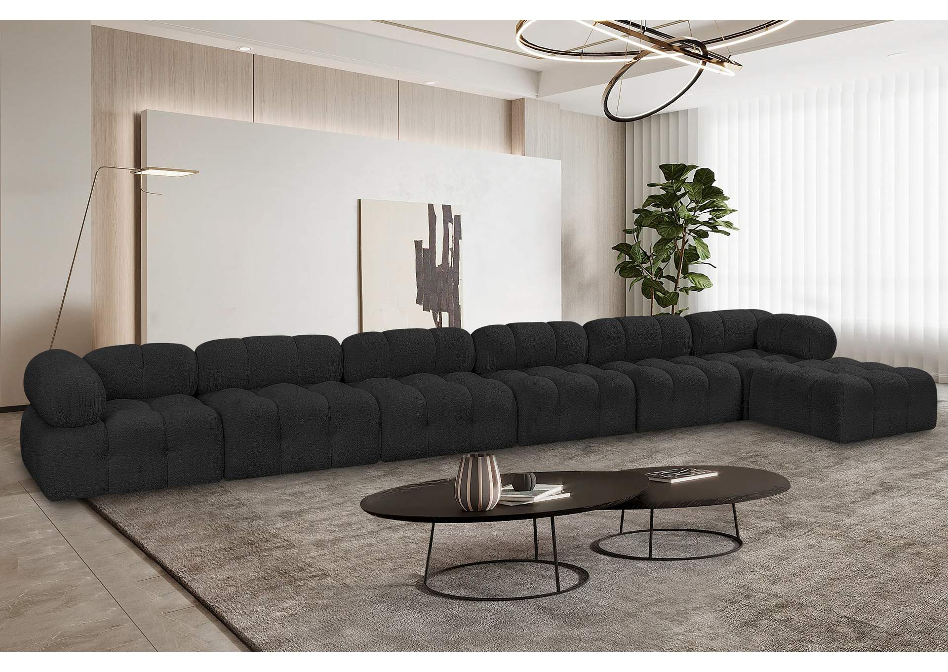 Ames Black Boucle Fabric Modular Sectional,Meridian Furniture