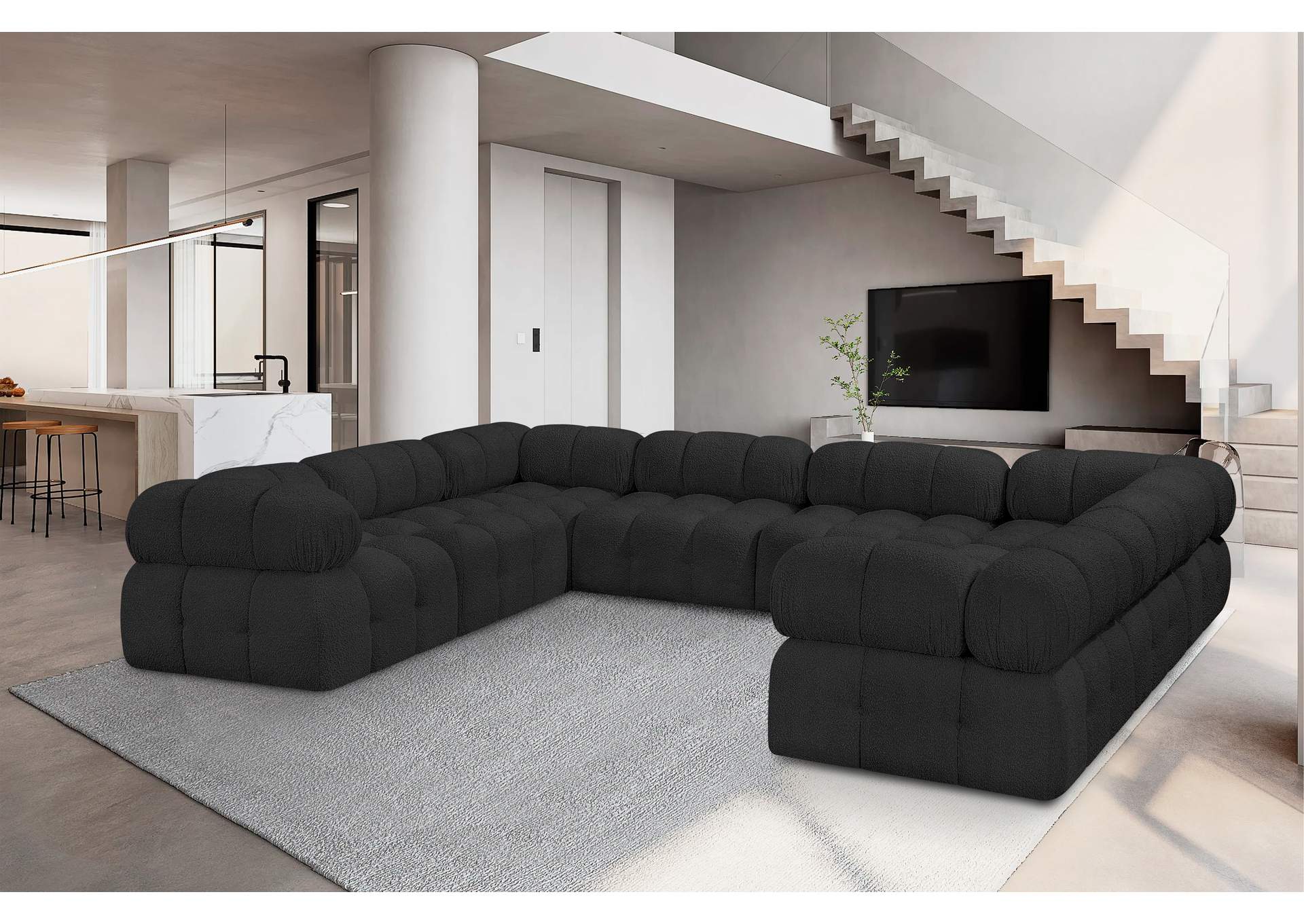 Ames Black Boucle Fabric Modular Sectional,Meridian Furniture