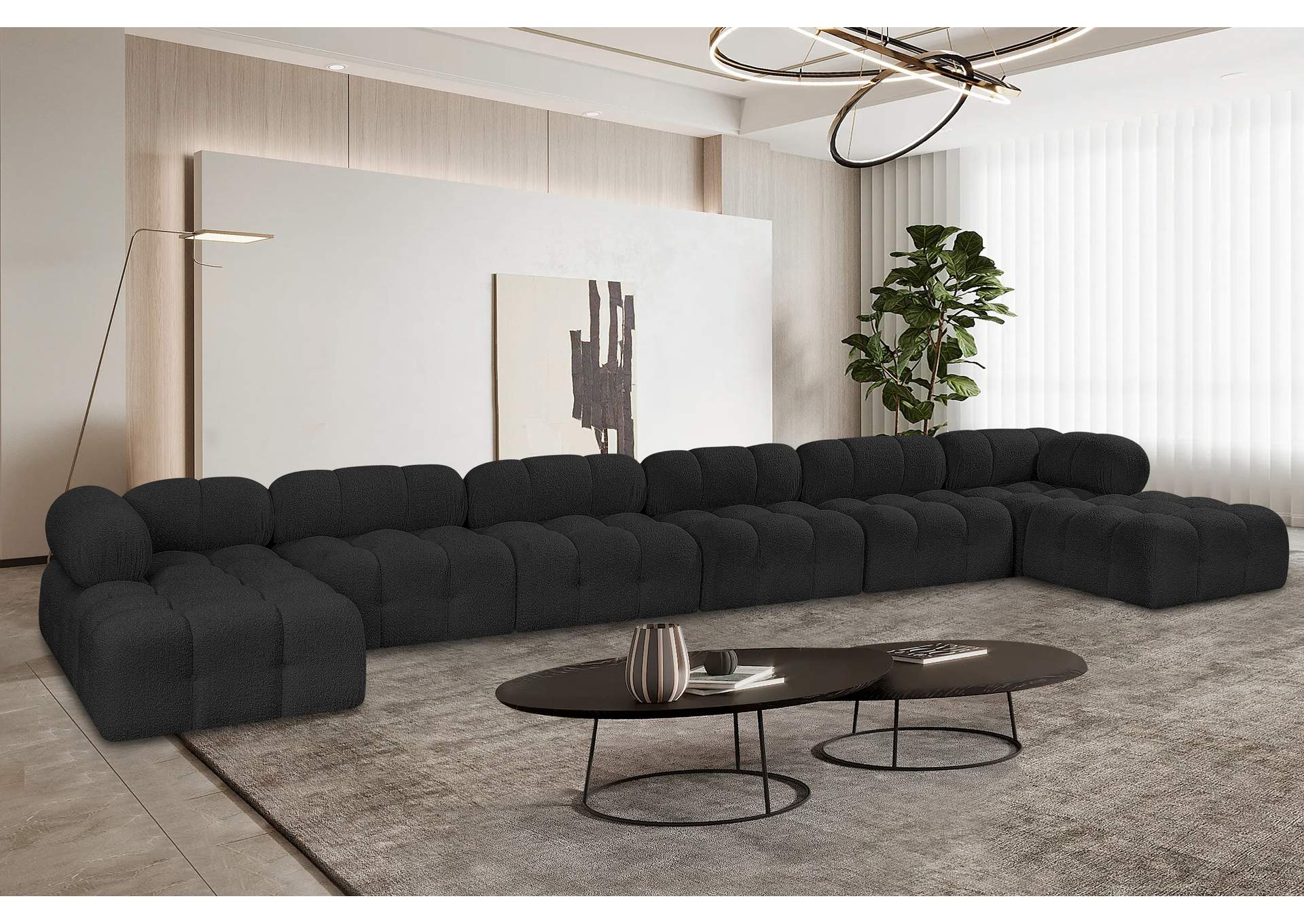 Ames Black Boucle Fabric Modular Sectional,Meridian Furniture