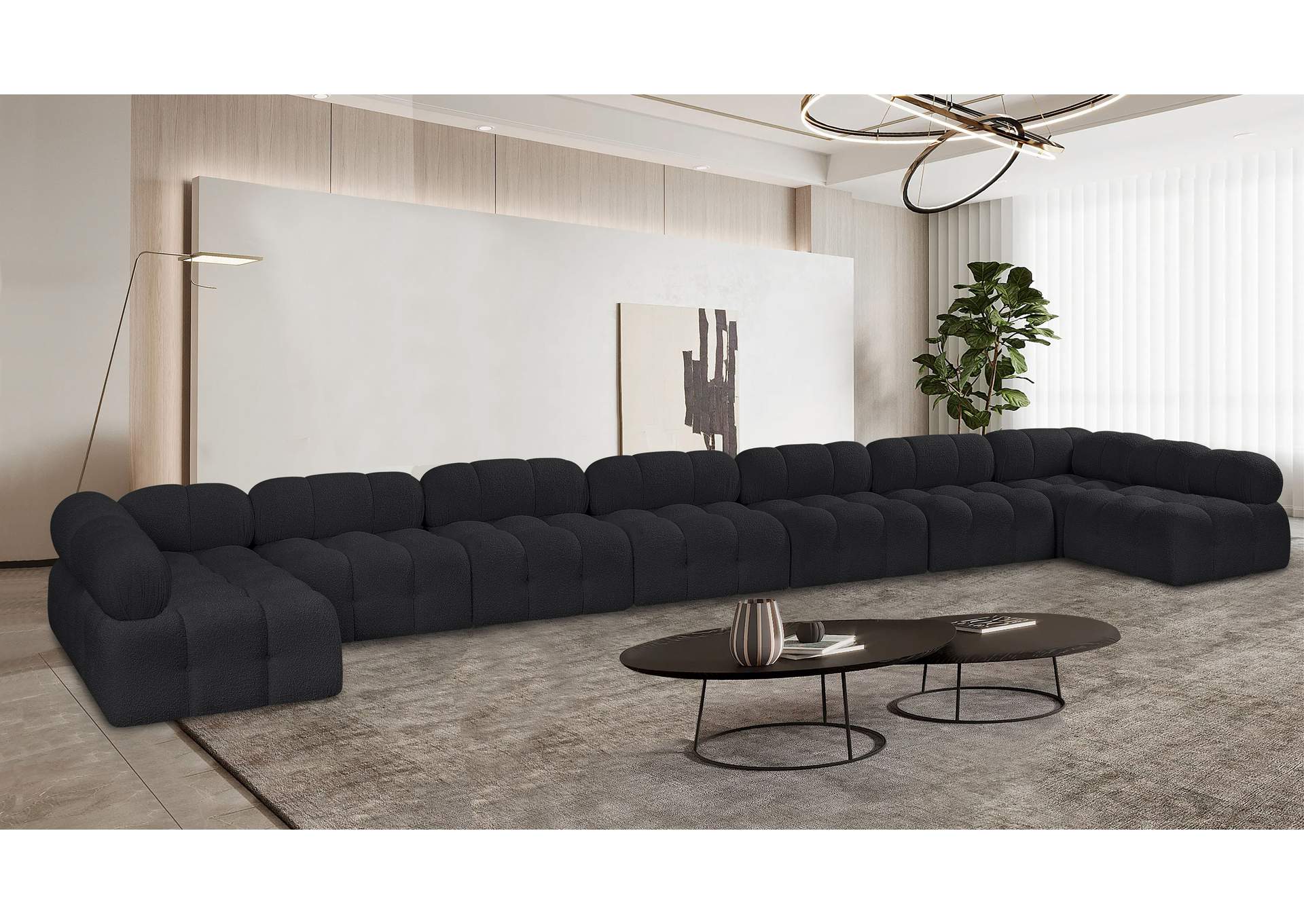 Ames Black Boucle Fabric Modular Sectional,Meridian Furniture
