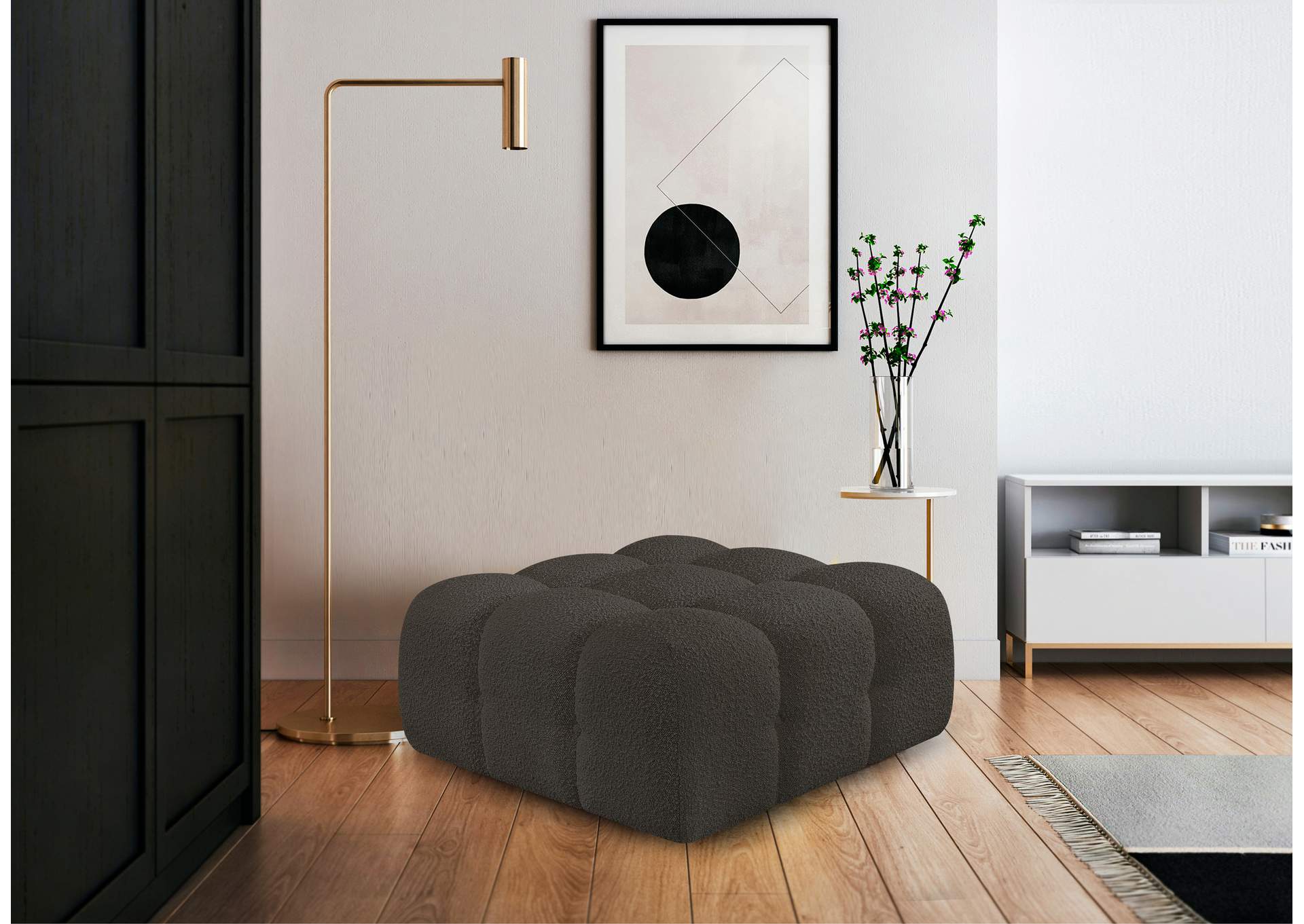 Ames Brown Boucle Fabric Ottoman,Meridian Furniture