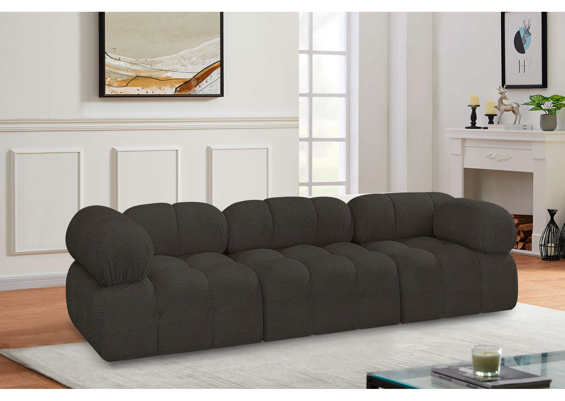 Ames Brown Boucle Fabric Modular Sofa,Meridian Furniture