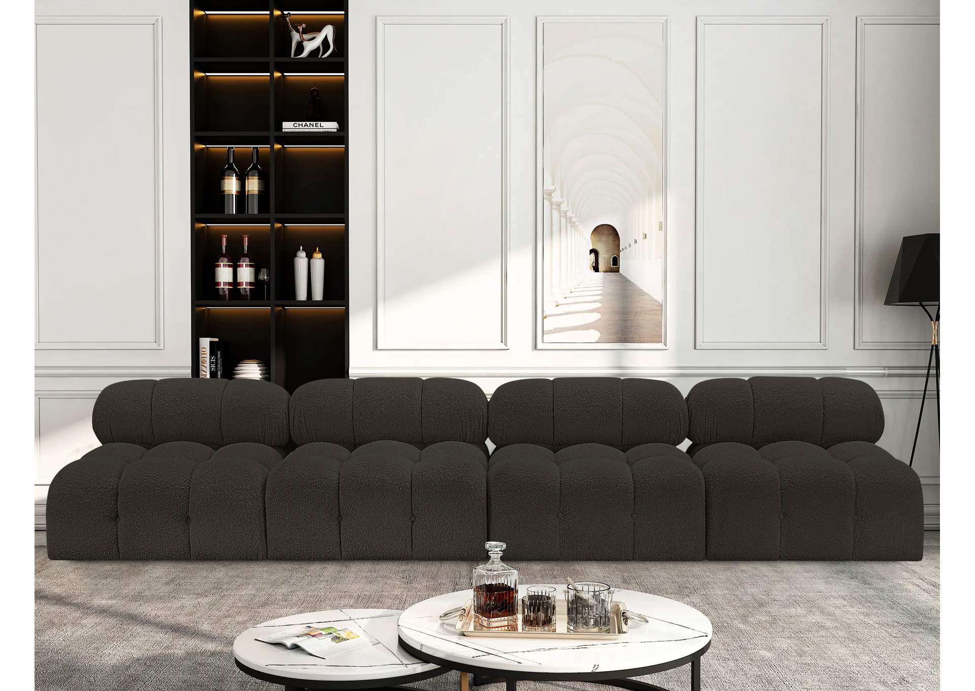 Ames Brown Boucle Fabric Modular Sofa,Meridian Furniture