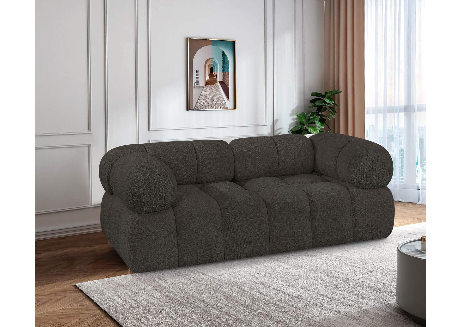 Ames Brown Boucle Fabric Modular Sofa,Meridian Furniture