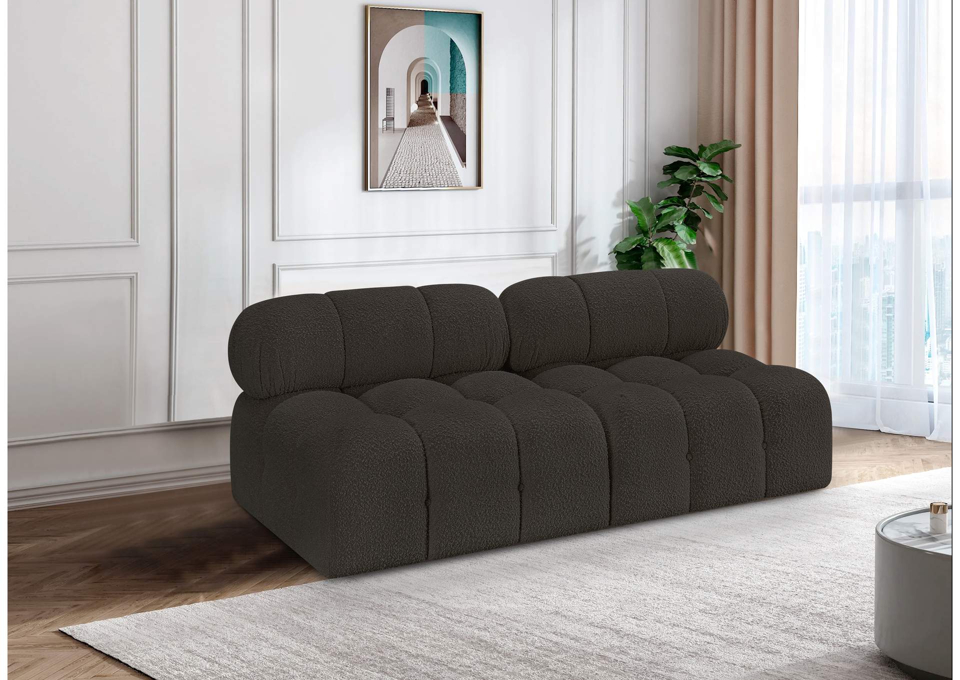 Ames Brown Boucle Fabric Modular Sofa,Meridian Furniture