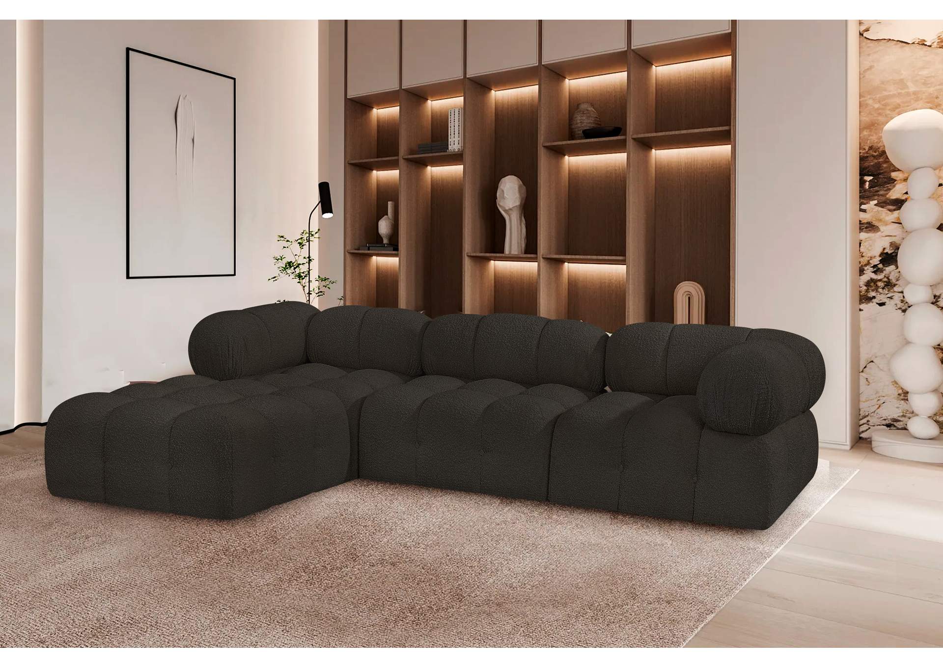 Ames Brown Boucle Fabric Modular Sectional,Meridian Furniture