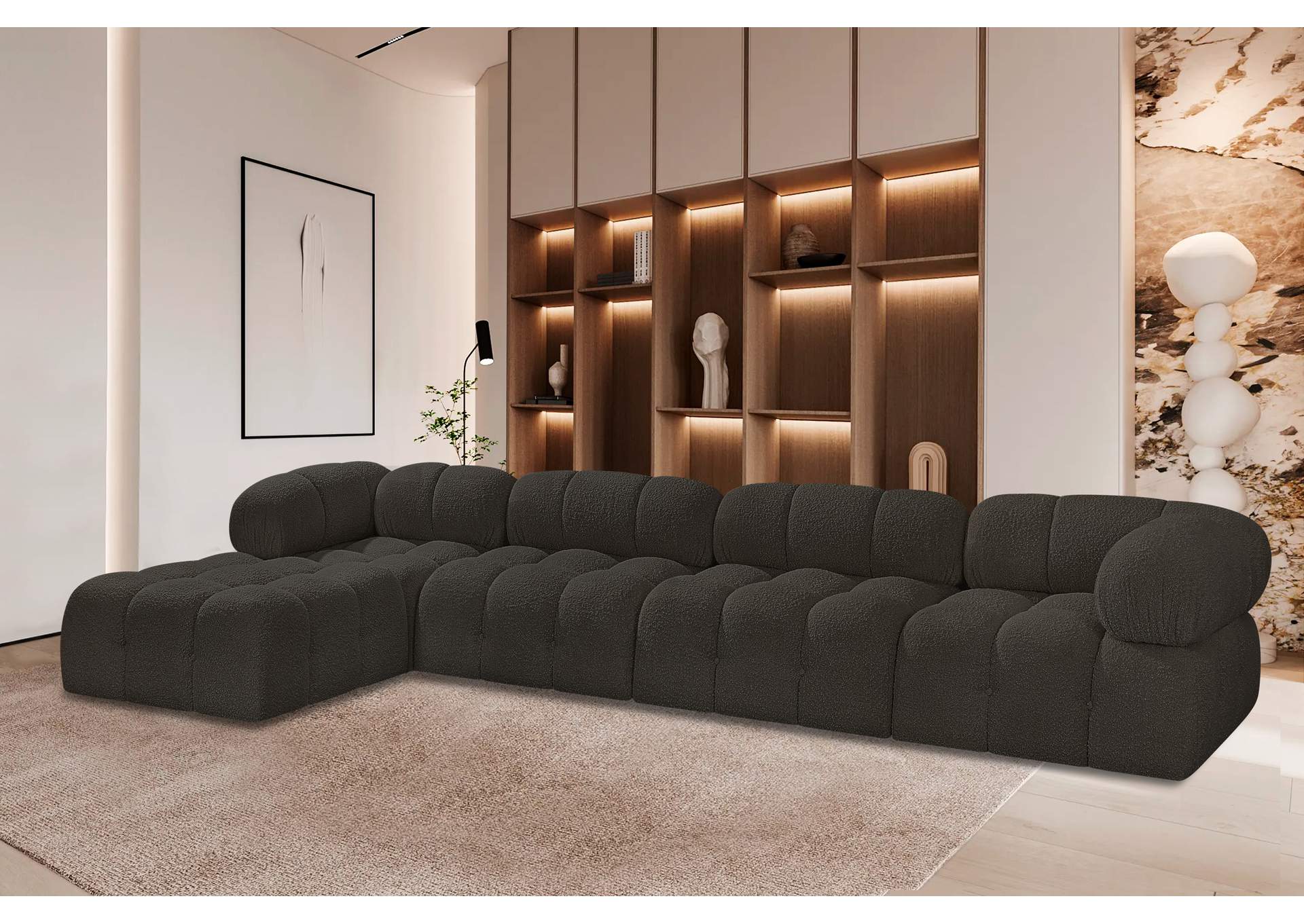 Ames Brown Boucle Fabric Modular Sectional,Meridian Furniture