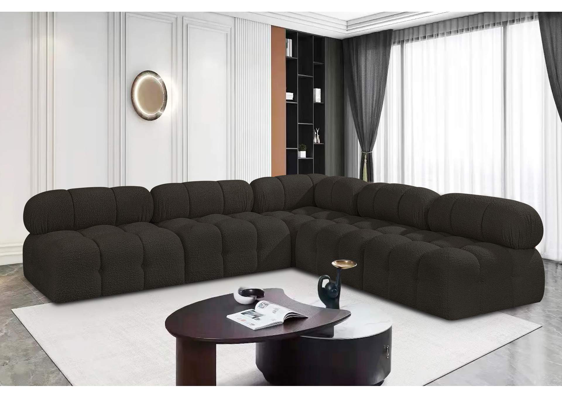 Ames Brown Boucle Fabric Modular Sectional,Meridian Furniture