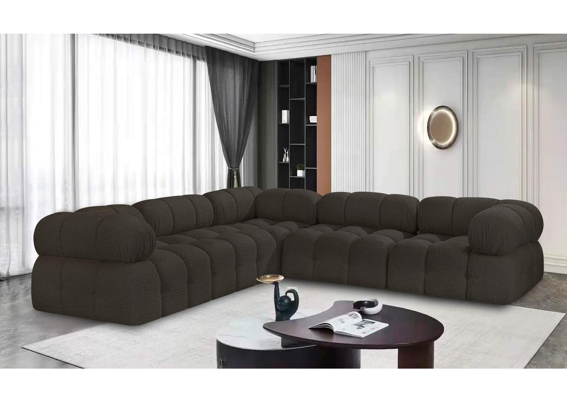 Ames Brown Boucle Fabric Modular Sectional,Meridian Furniture