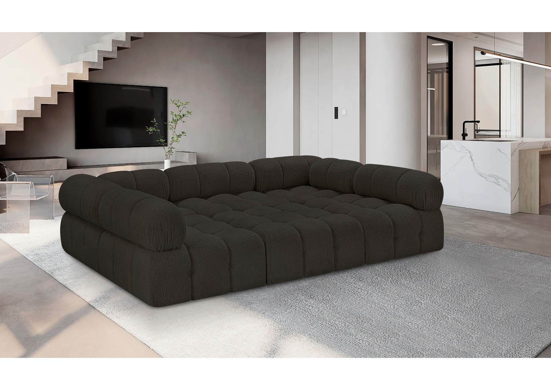 Ames Brown Boucle Fabric Modular Sectional,Meridian Furniture