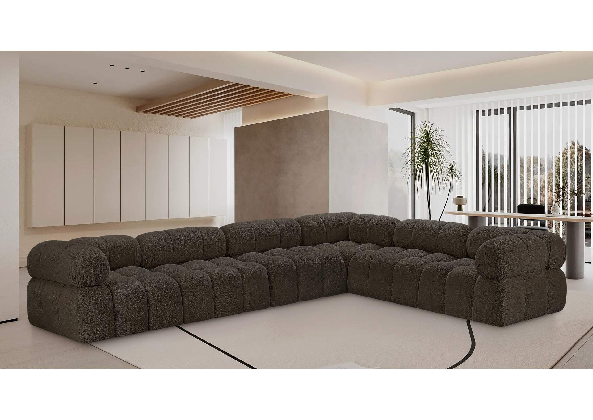 Ames Brown Boucle Fabric Modular Sectional,Meridian Furniture