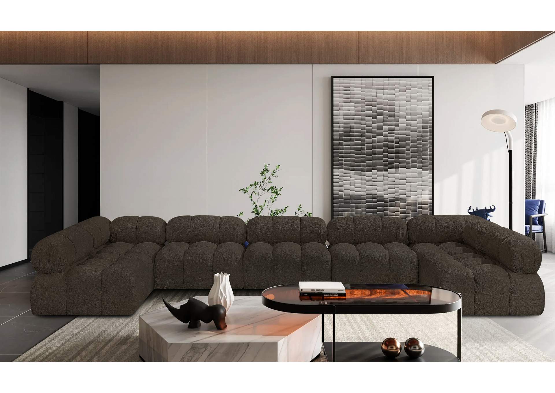 Ames Brown Boucle Fabric Modular Sectional,Meridian Furniture