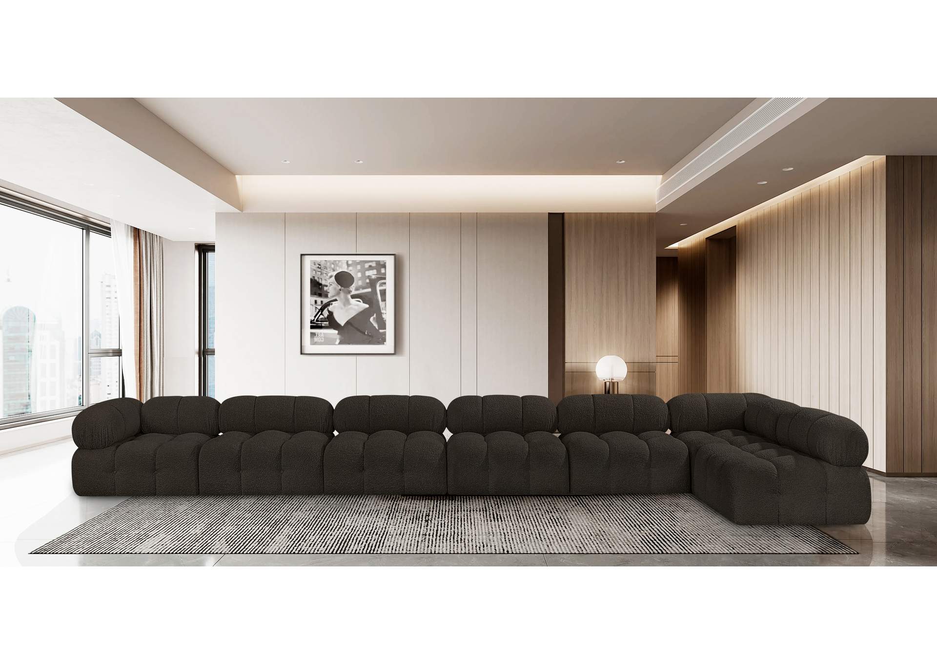 Ames Brown Boucle Fabric Modular Sectional,Meridian Furniture