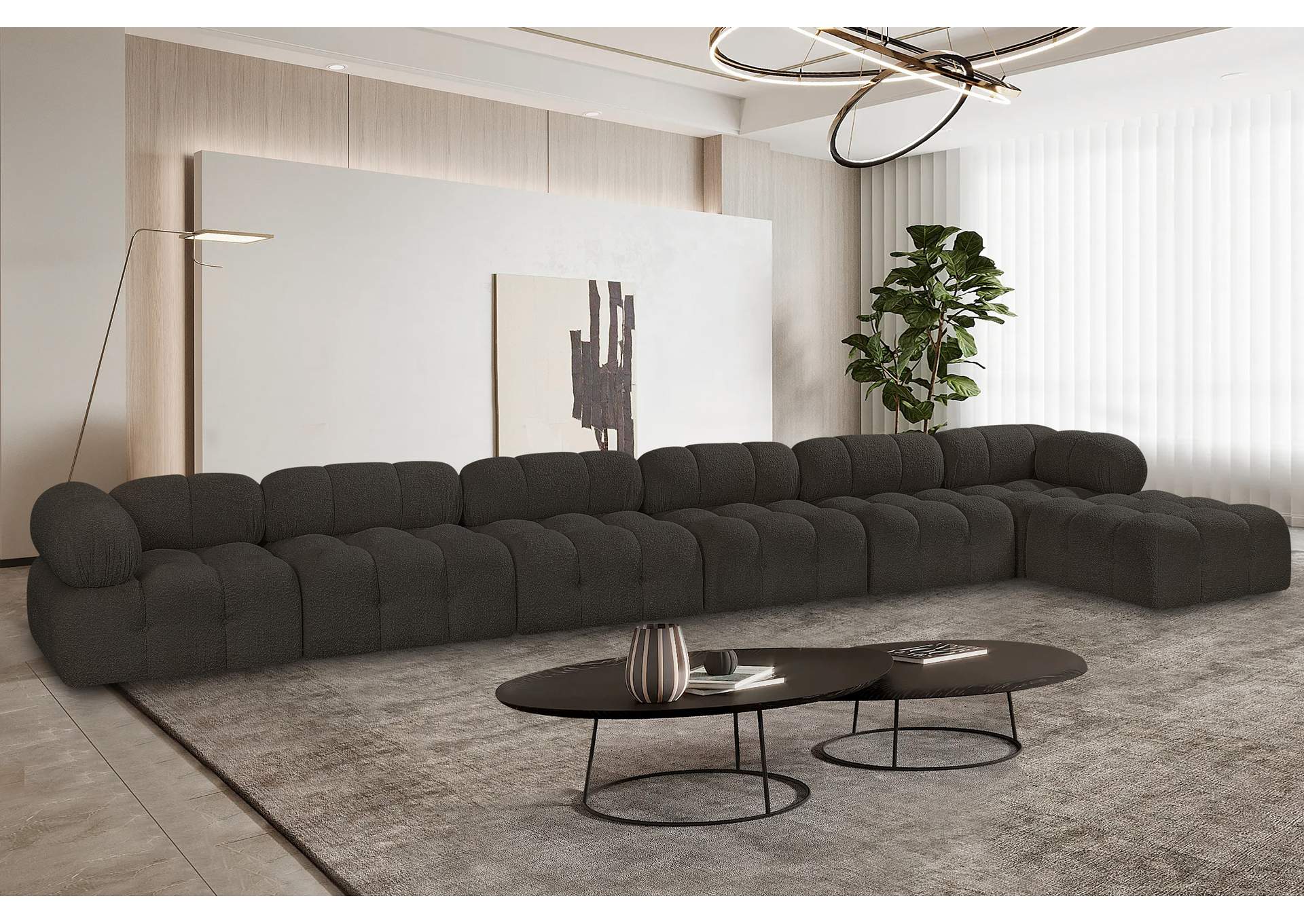 Ames Brown Boucle Fabric Modular Sectional,Meridian Furniture