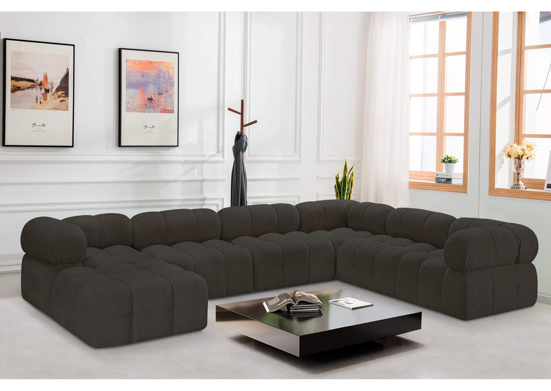 Ames Brown Boucle Fabric Modular Sectional,Meridian Furniture