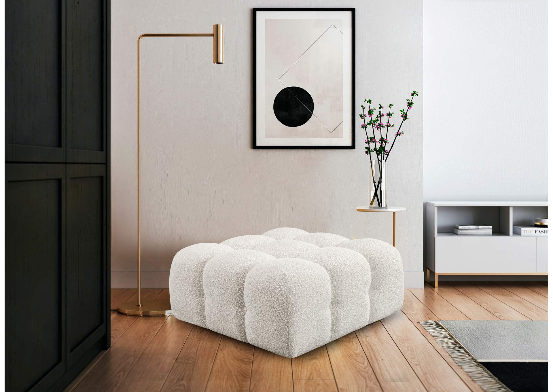 Ames Cream Boucle Fabric Ottoman,Meridian Furniture