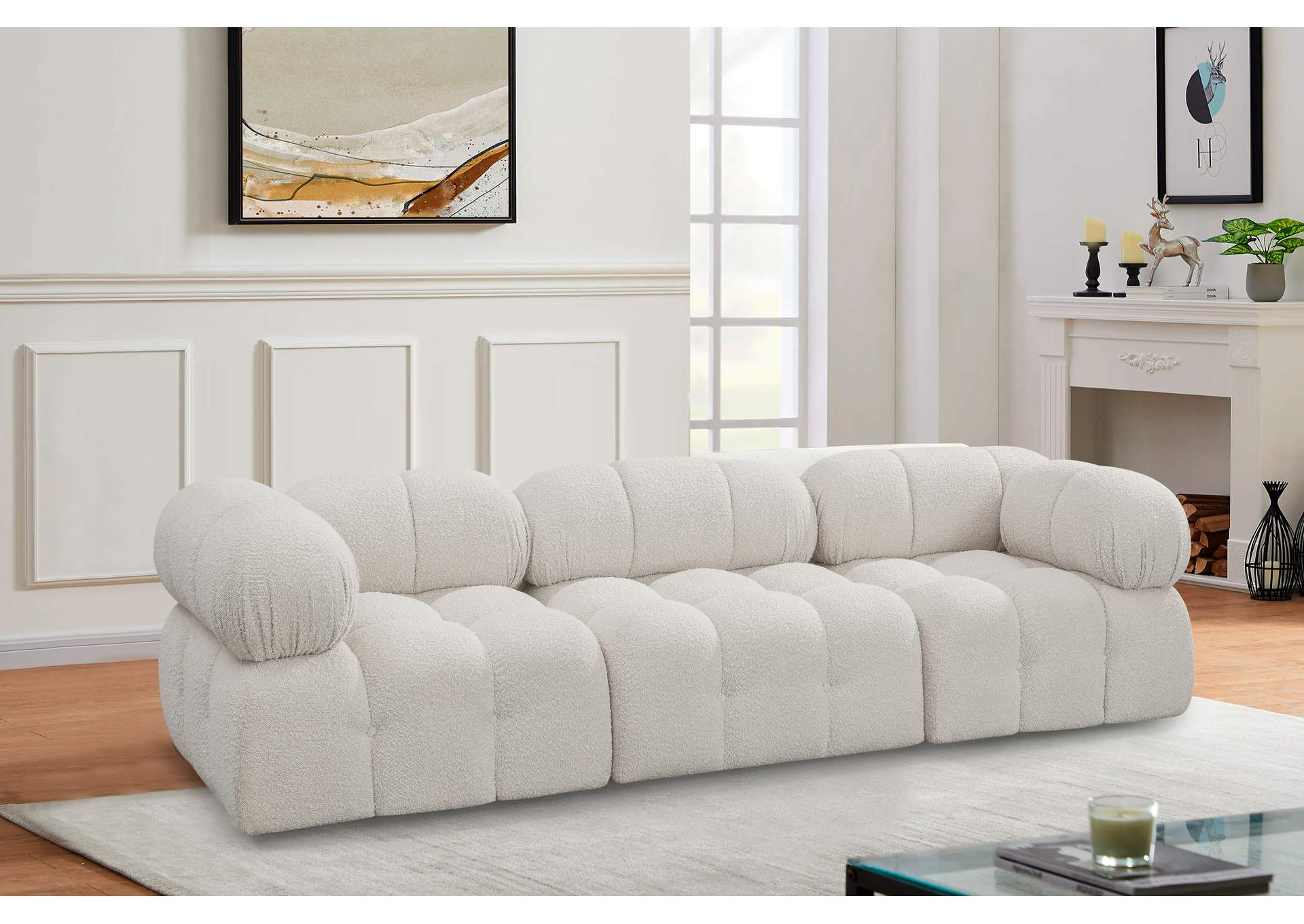 Ames Cream Boucle Fabric Modular Sofa,Meridian Furniture
