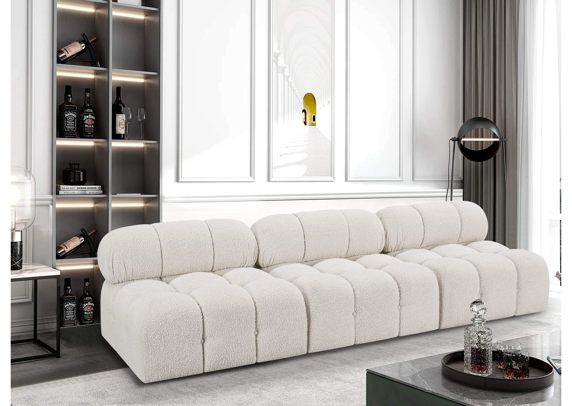 Ames Cream Boucle Fabric Modular Sofa,Meridian Furniture