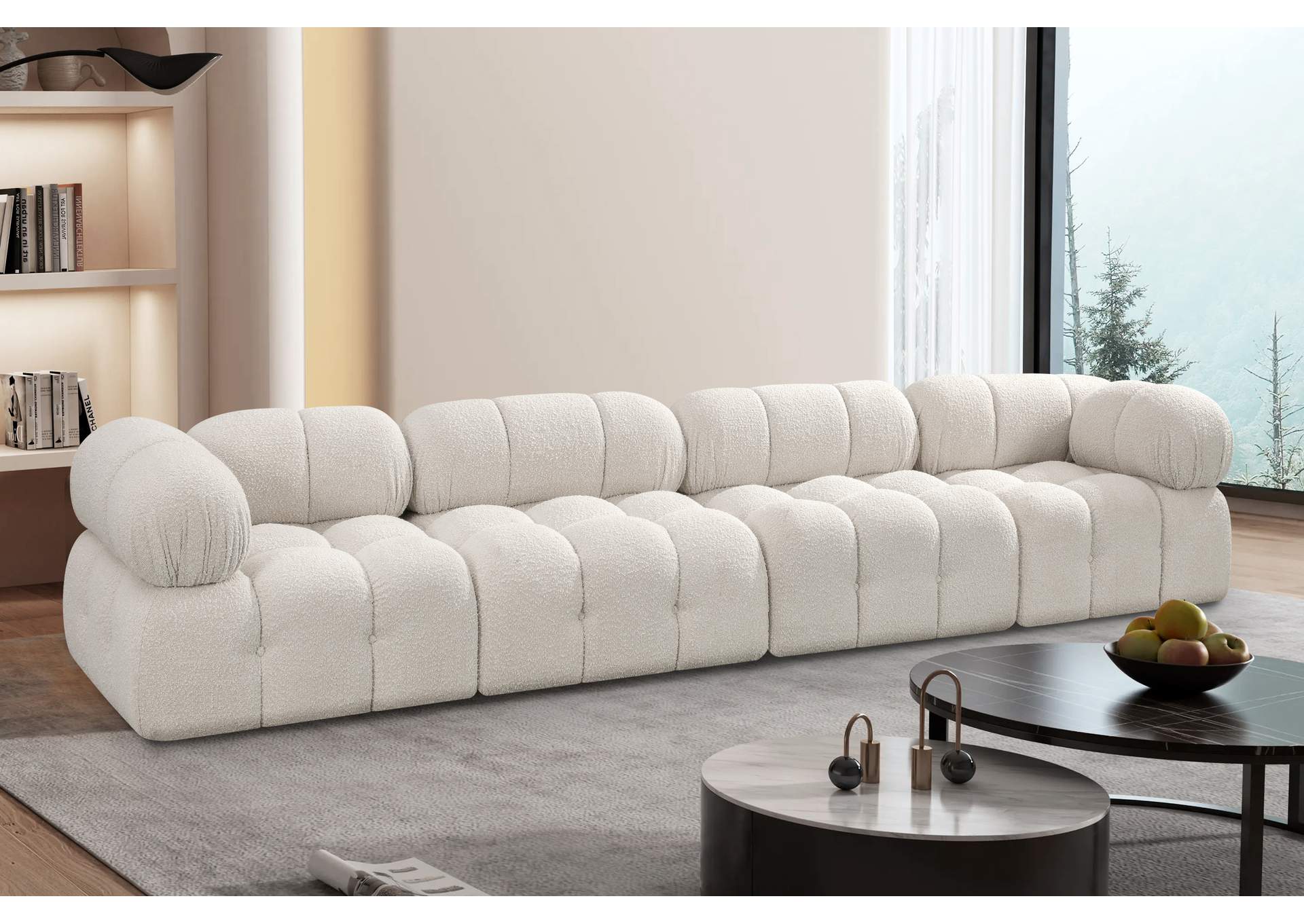 Ames Cream Boucle Fabric Modular Sofa,Meridian Furniture
