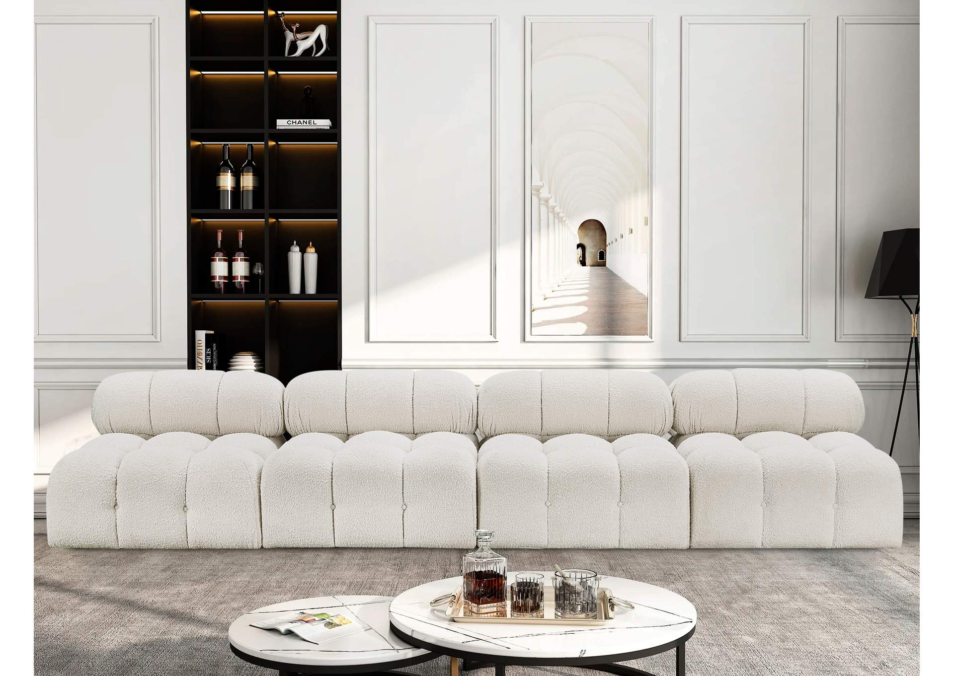 Ames Cream Boucle Fabric Modular Sofa,Meridian Furniture