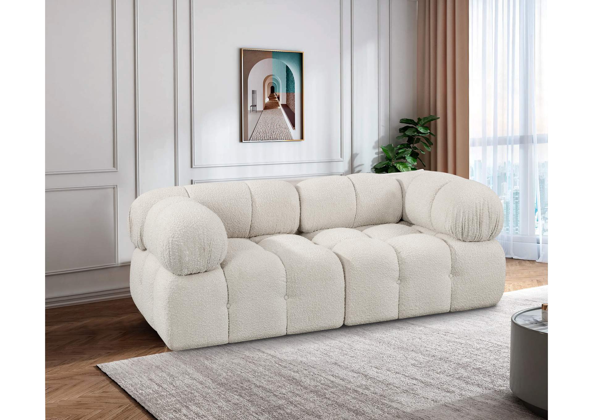 Ames Cream Boucle Fabric Modular Sofa,Meridian Furniture