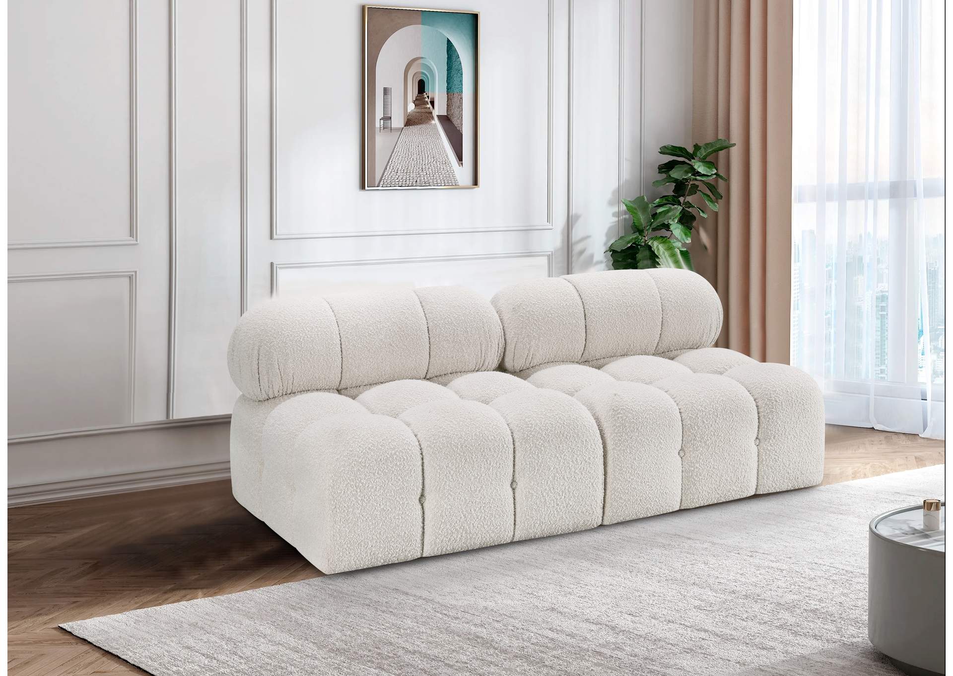 Ames Cream Boucle Fabric Modular Sofa,Meridian Furniture