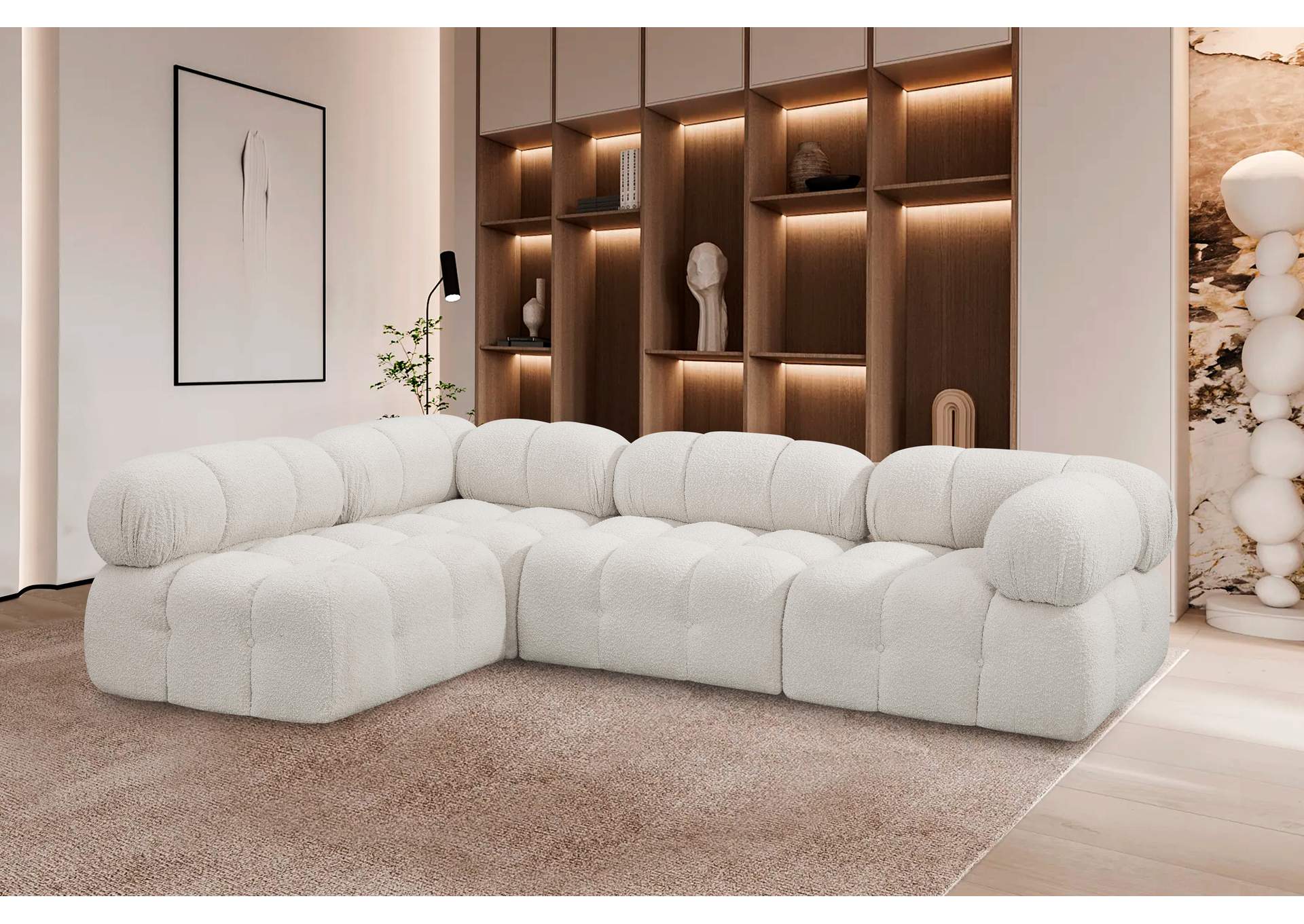 Ames Cream Boucle Fabric Modular Sectional,Meridian Furniture
