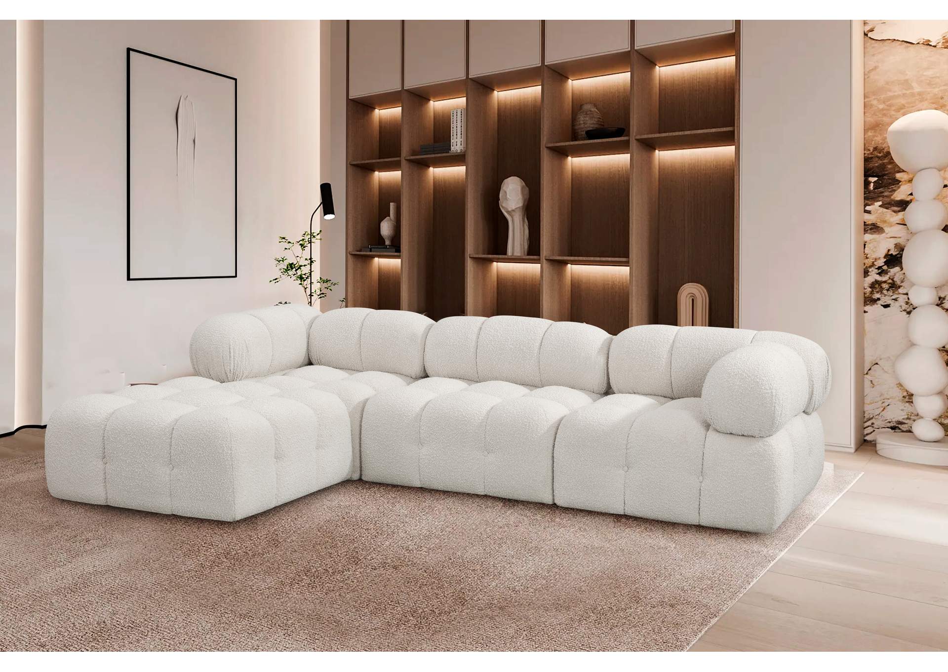 Ames Cream Boucle Fabric Modular Sectional,Meridian Furniture