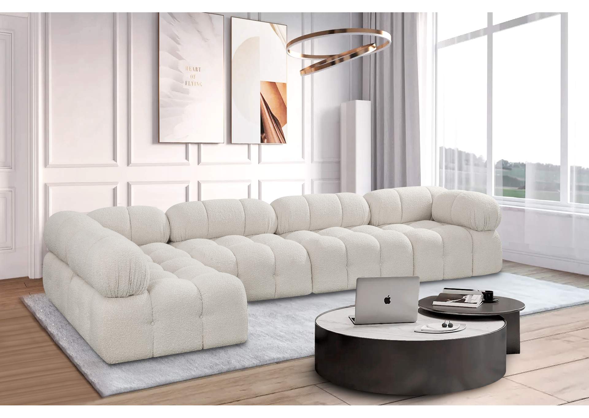 Ames Cream Boucle Fabric Modular Sectional,Meridian Furniture