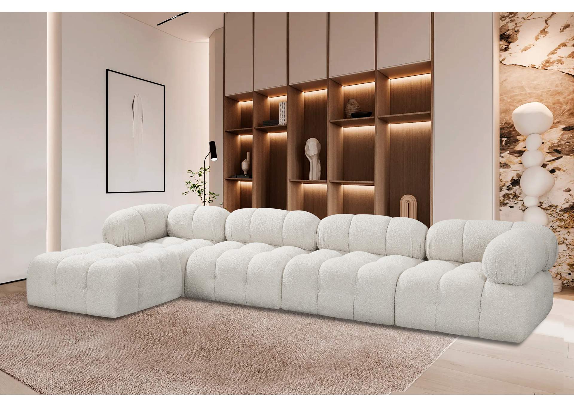 Ames Cream Boucle Fabric Modular Sectional,Meridian Furniture