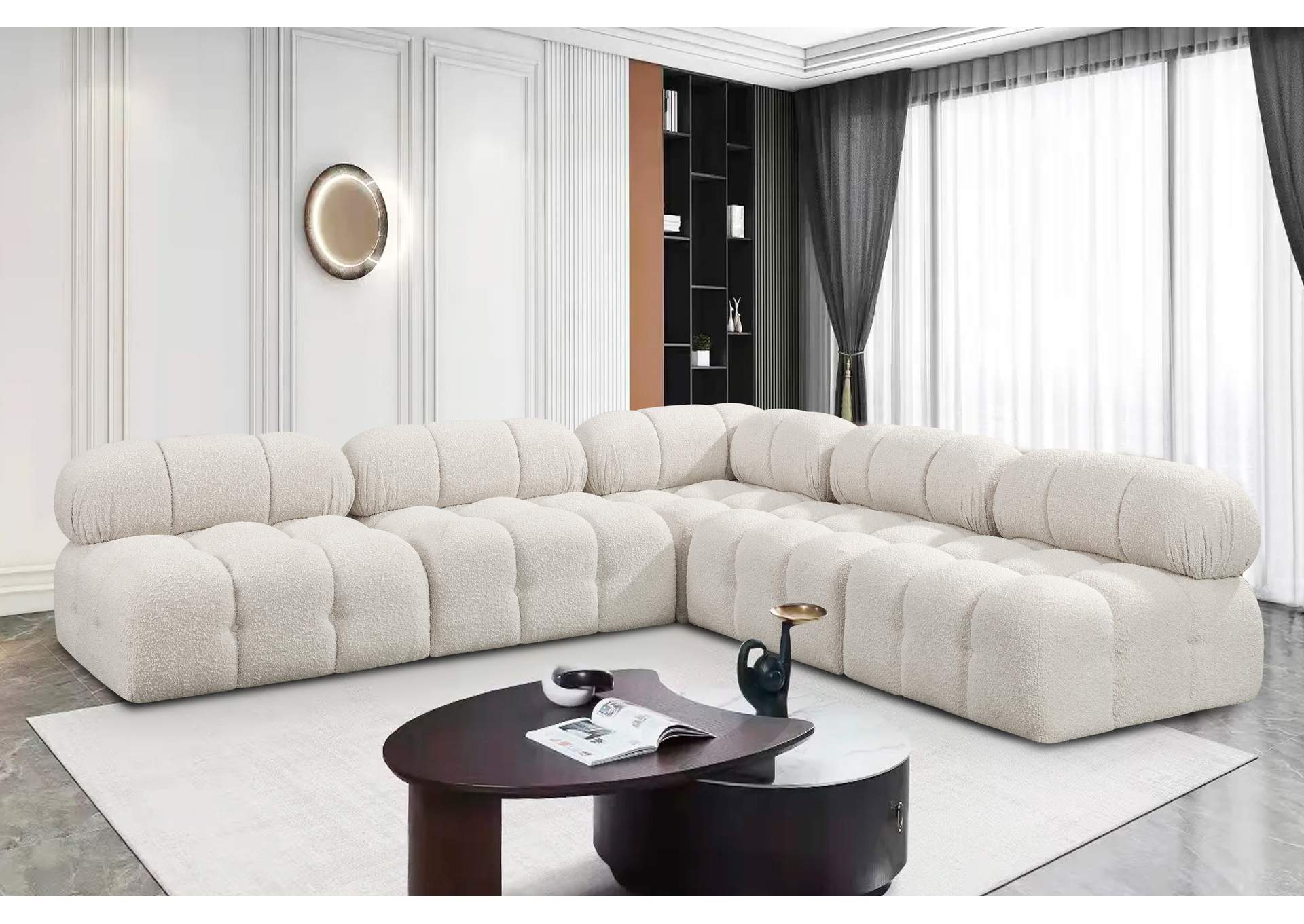 Ames Cream Boucle Fabric Modular Sectional,Meridian Furniture