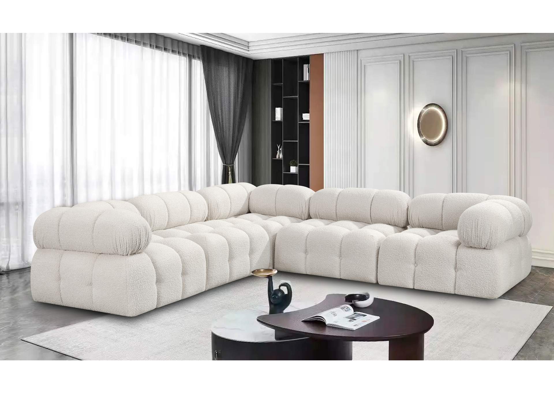 Ames Cream Boucle Fabric Modular Sectional,Meridian Furniture