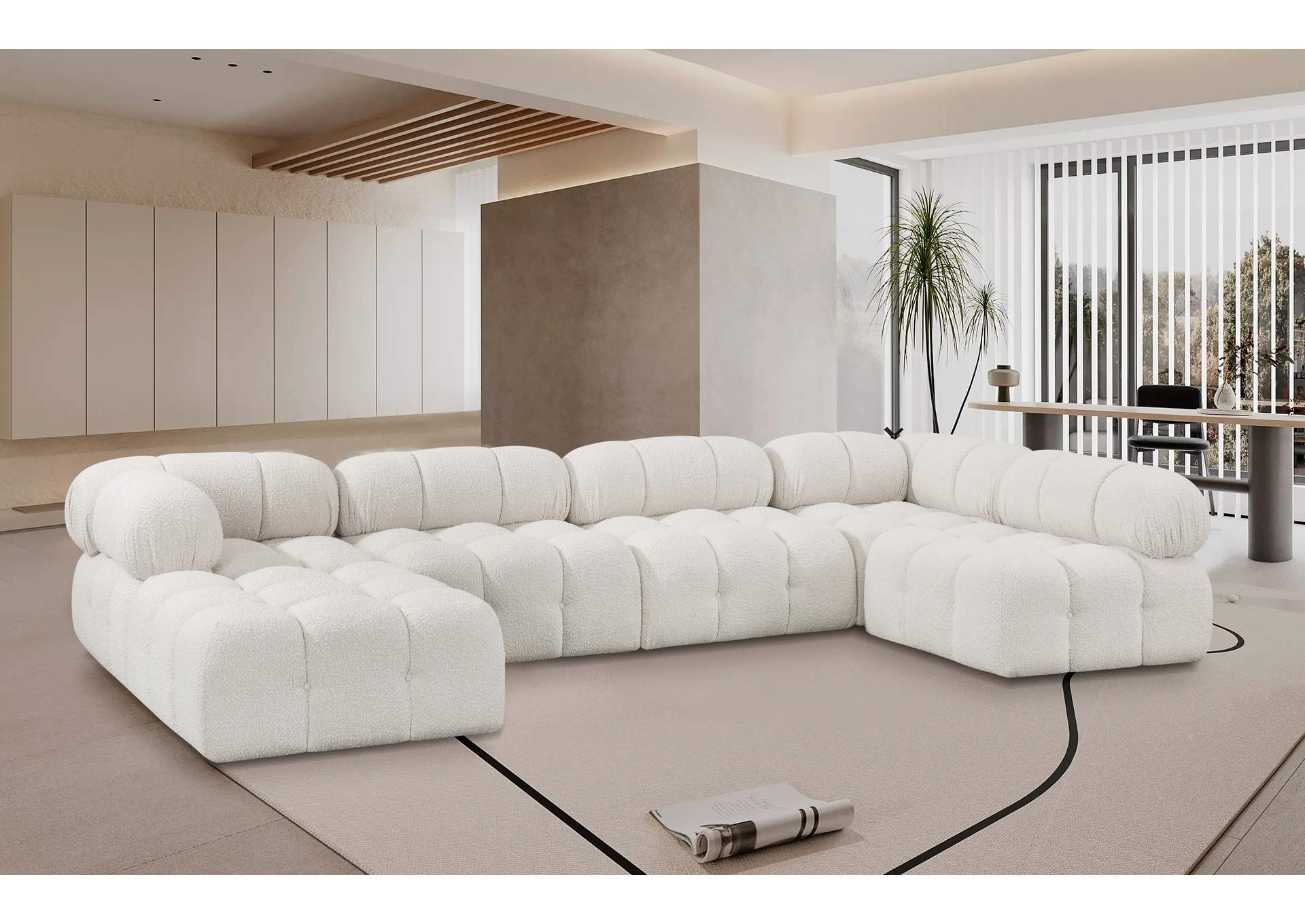 Ames Cream Boucle Fabric Modular Sectional,Meridian Furniture