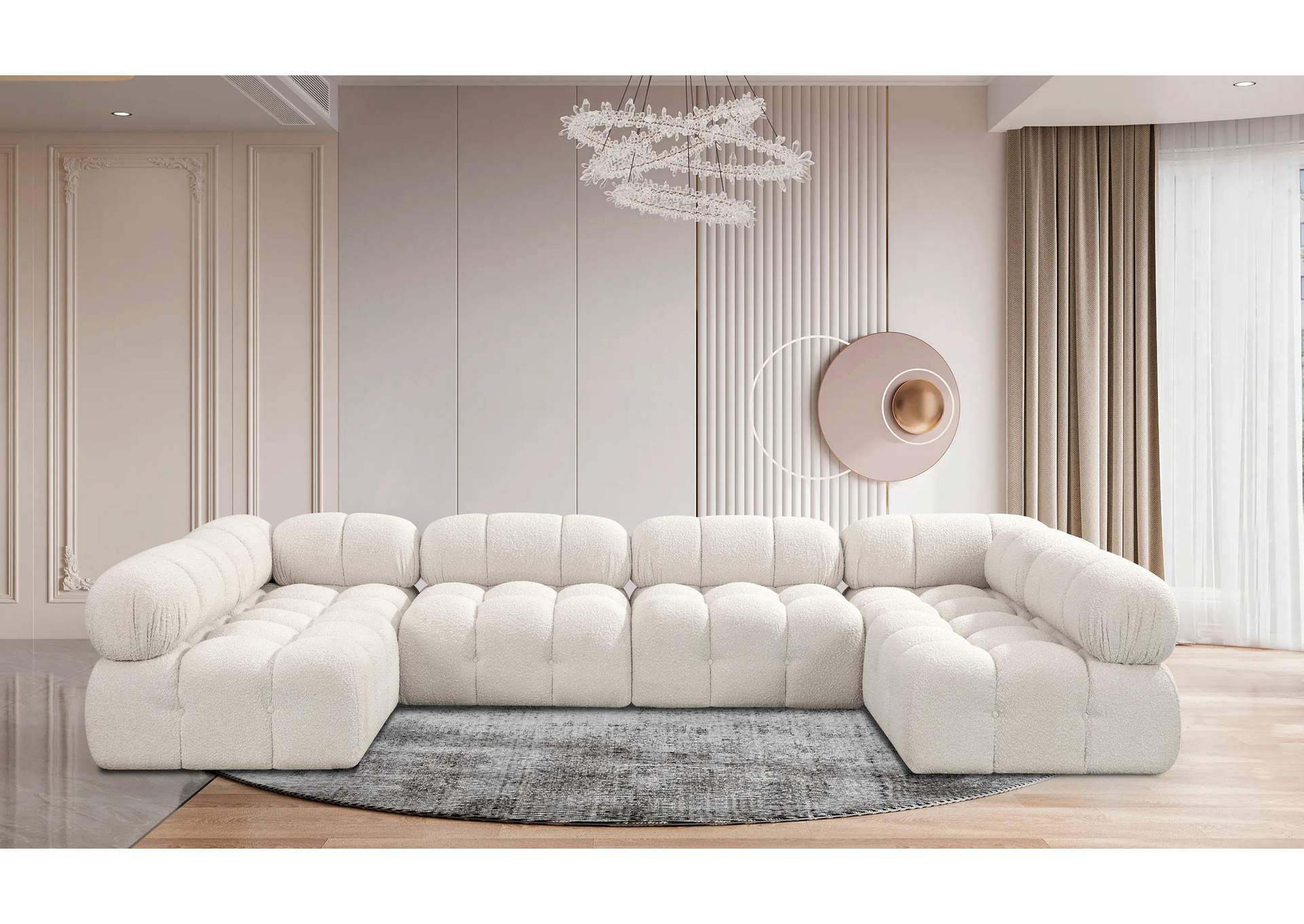 Ames Cream Boucle Fabric Modular Sectional,Meridian Furniture
