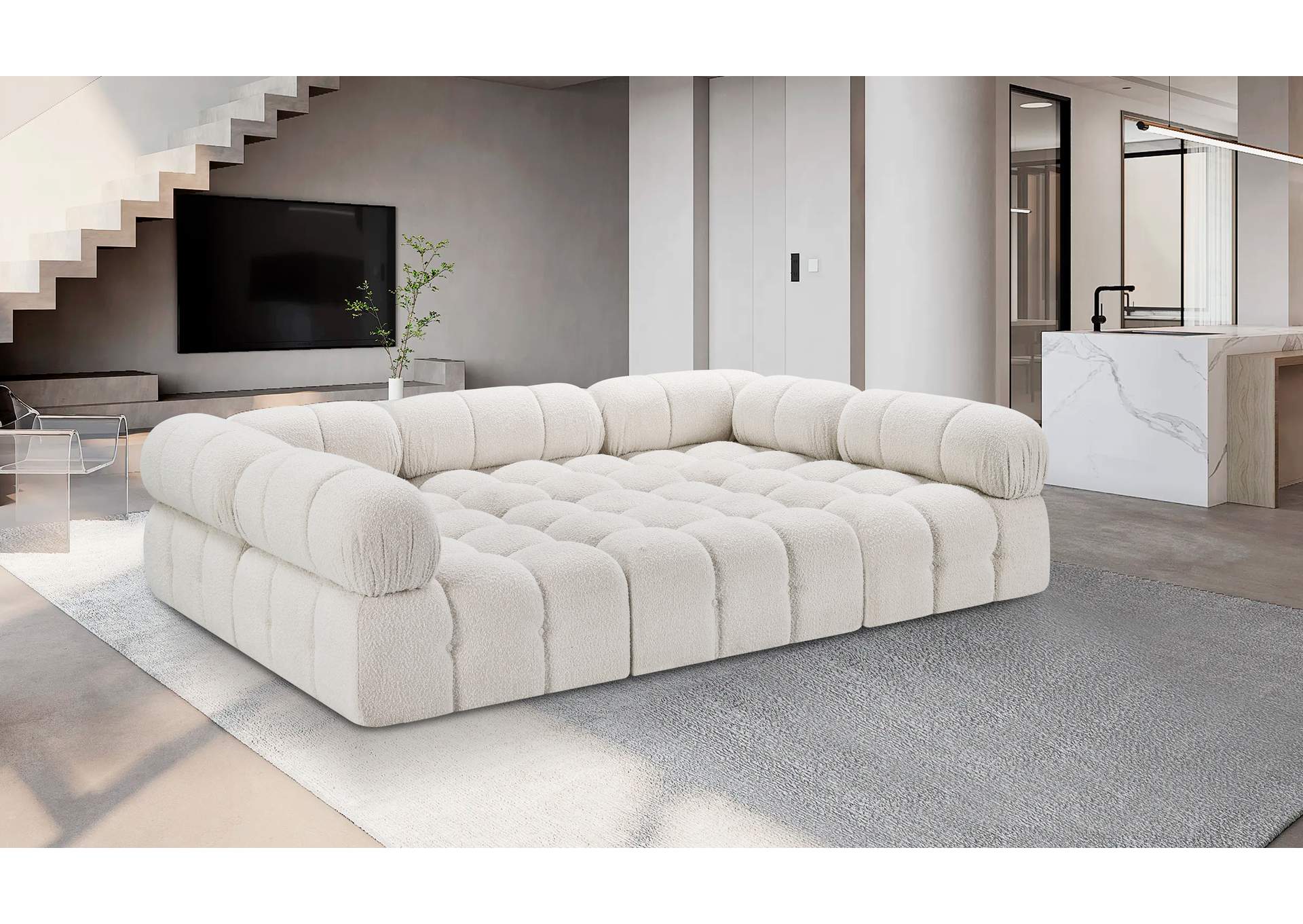 Ames Cream Boucle Fabric Modular Sectional,Meridian Furniture