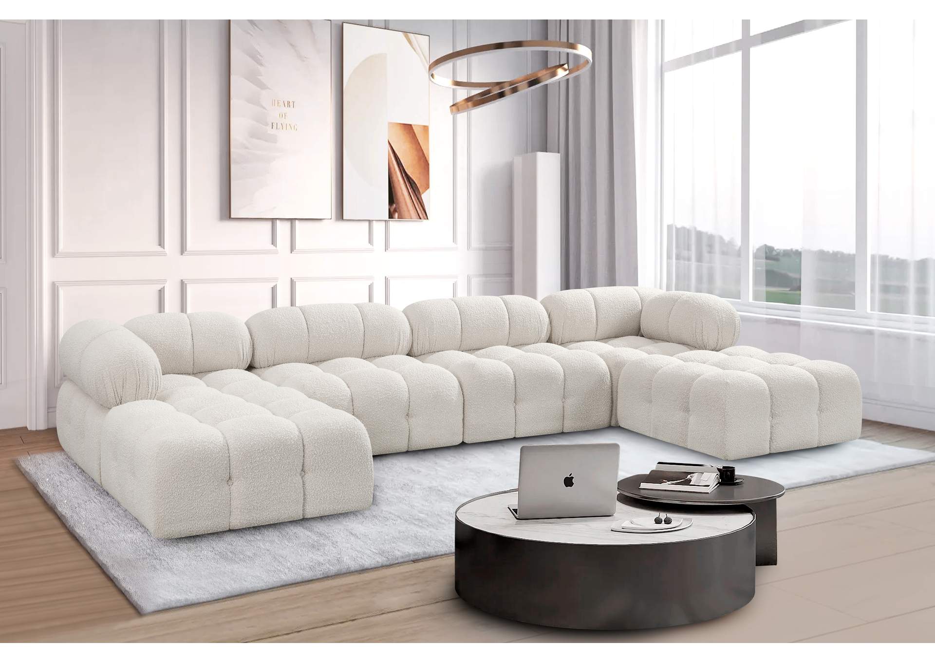 Ames Cream Boucle Fabric Modular Sectional,Meridian Furniture