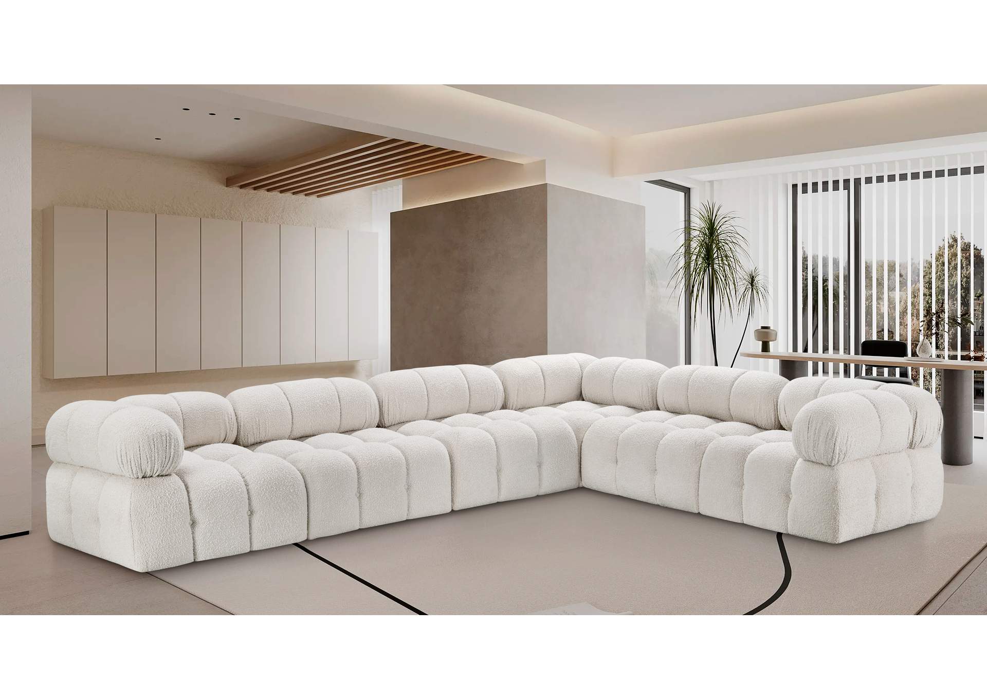 Ames Cream Boucle Fabric Modular Sectional,Meridian Furniture
