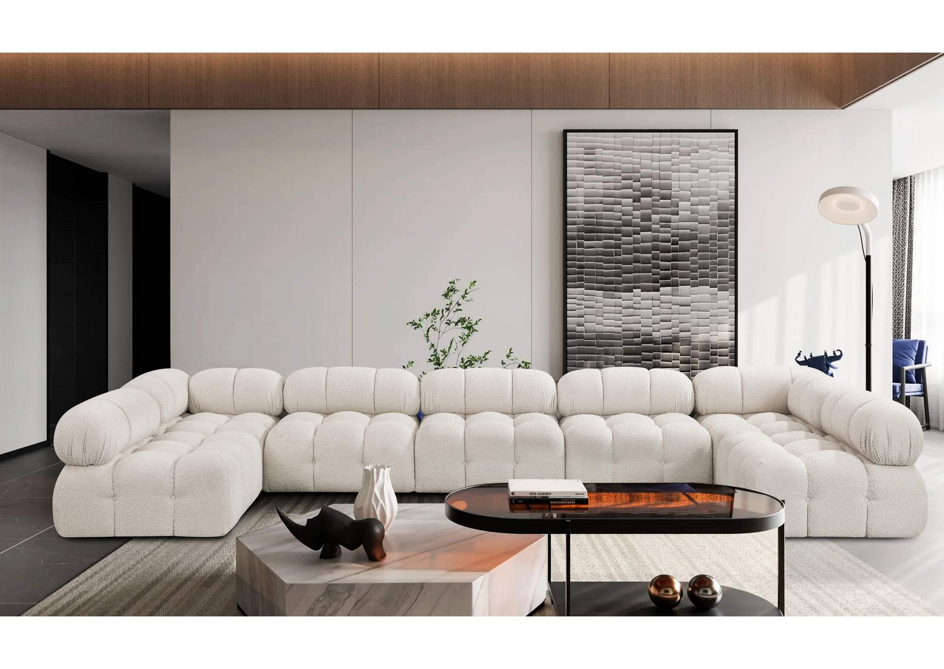 Ames Cream Boucle Fabric Modular Sectional,Meridian Furniture