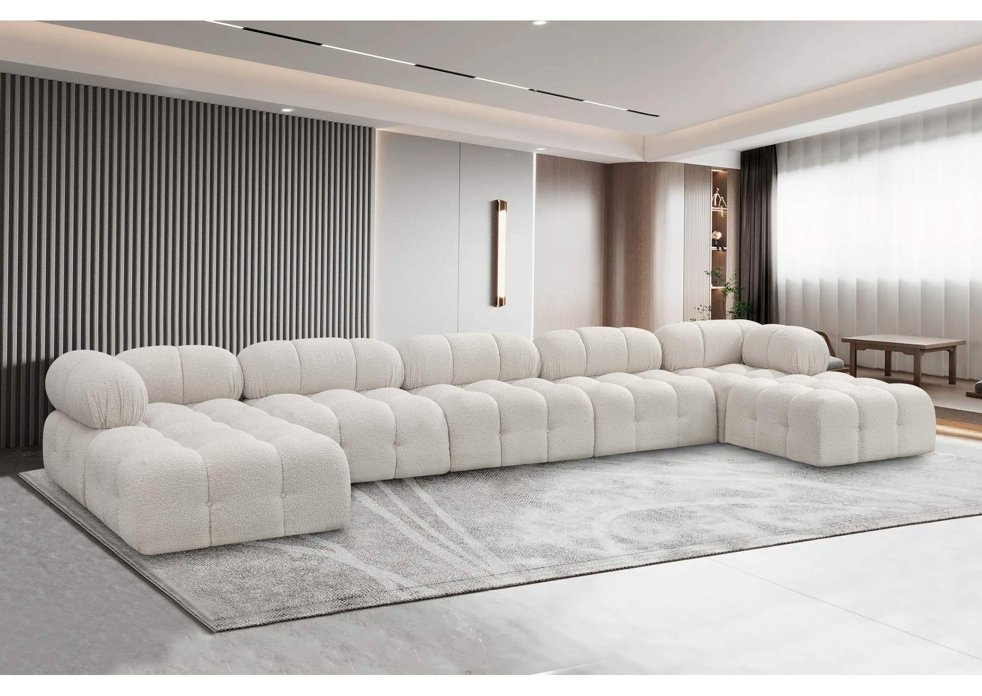 Ames Cream Boucle Fabric Modular Sectional,Meridian Furniture