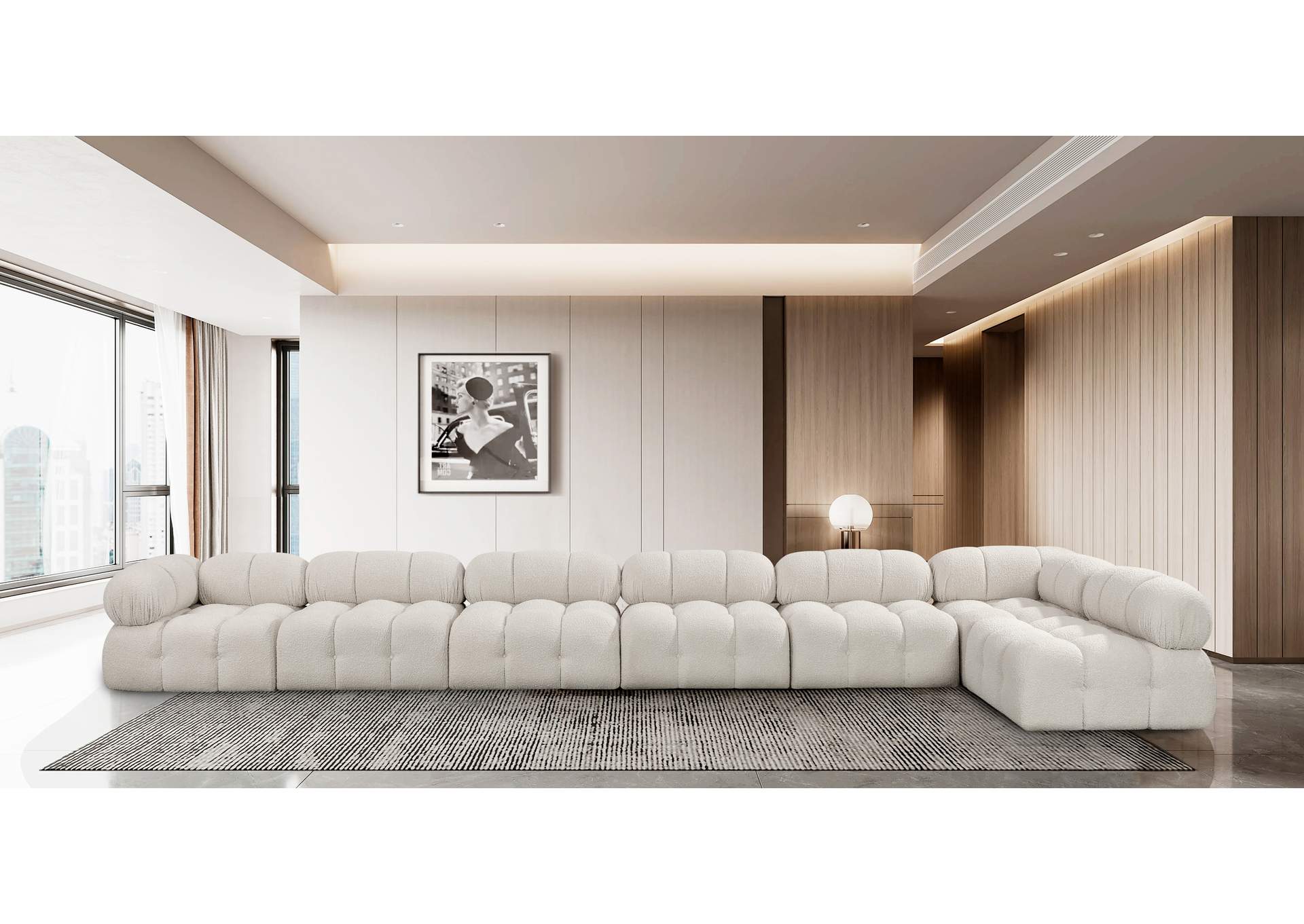 Ames Cream Boucle Fabric Modular Sectional,Meridian Furniture