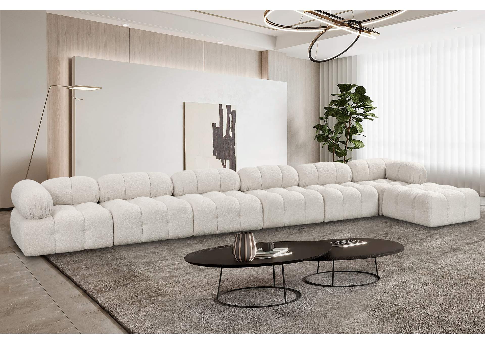 Ames Cream Boucle Fabric Modular Sectional,Meridian Furniture