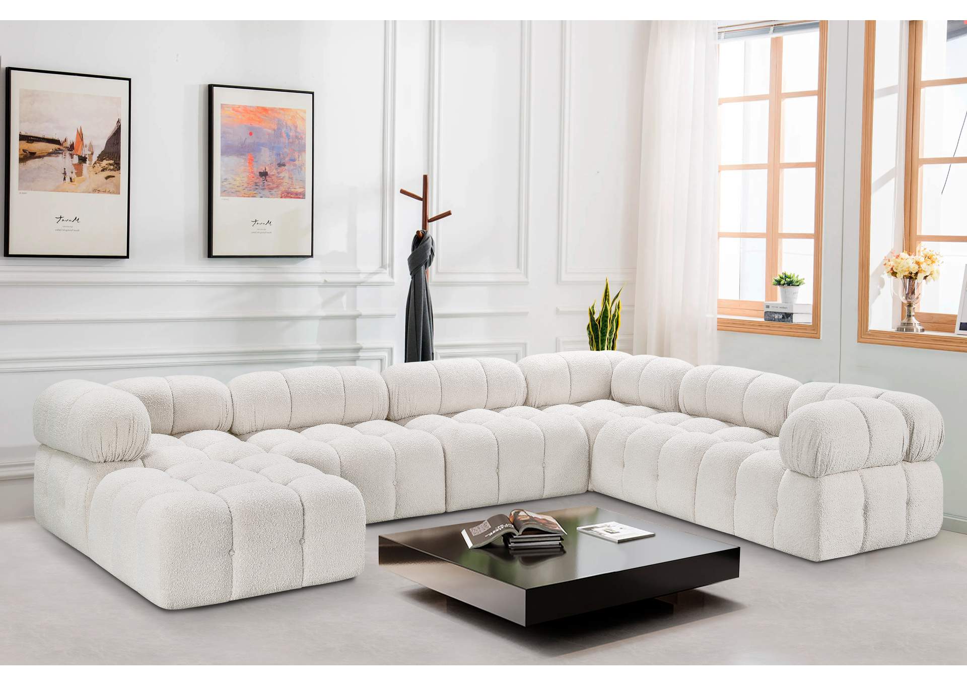 Ames Cream Boucle Fabric Modular Sectional,Meridian Furniture