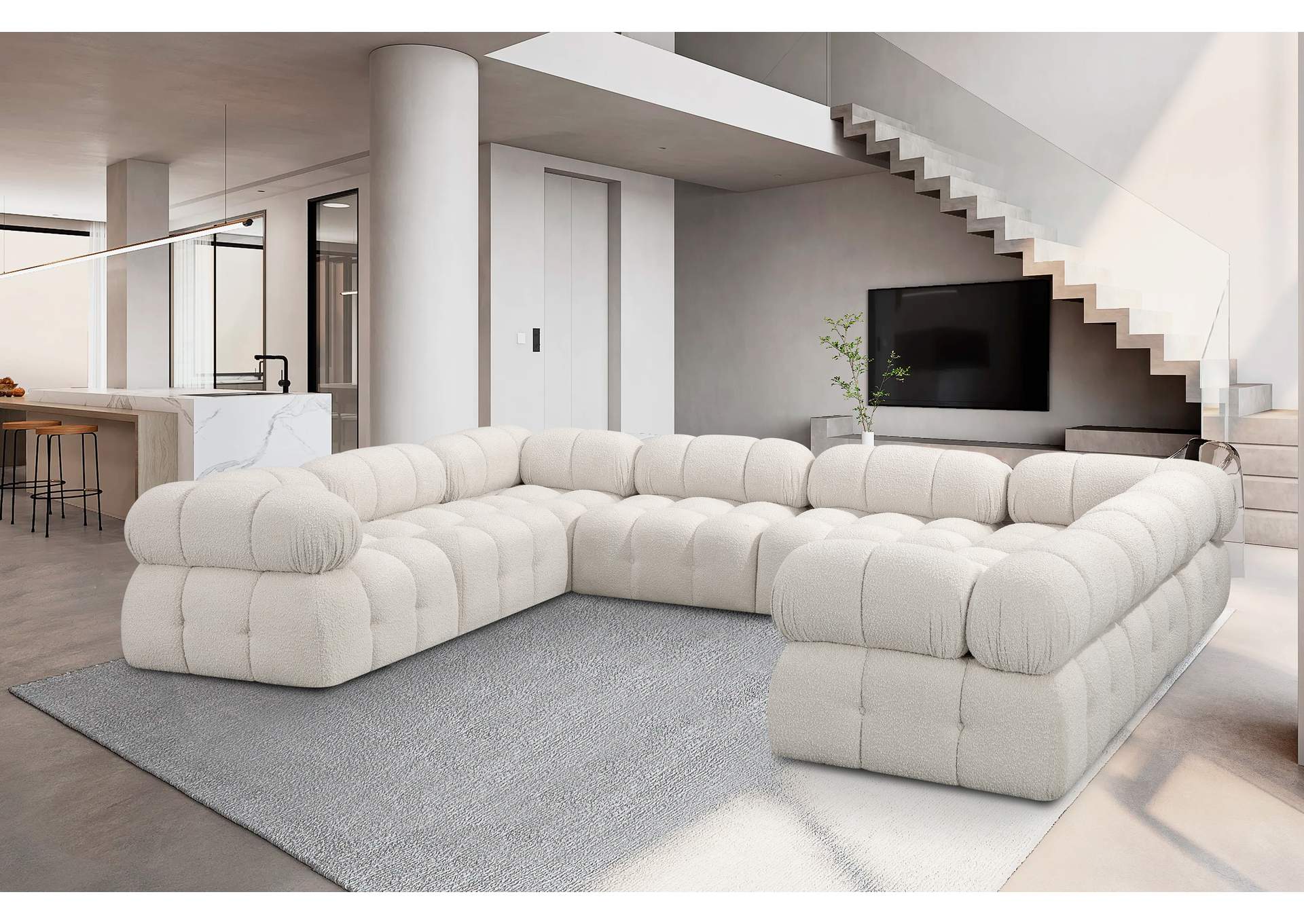 Ames Cream Boucle Fabric Modular Sectional,Meridian Furniture